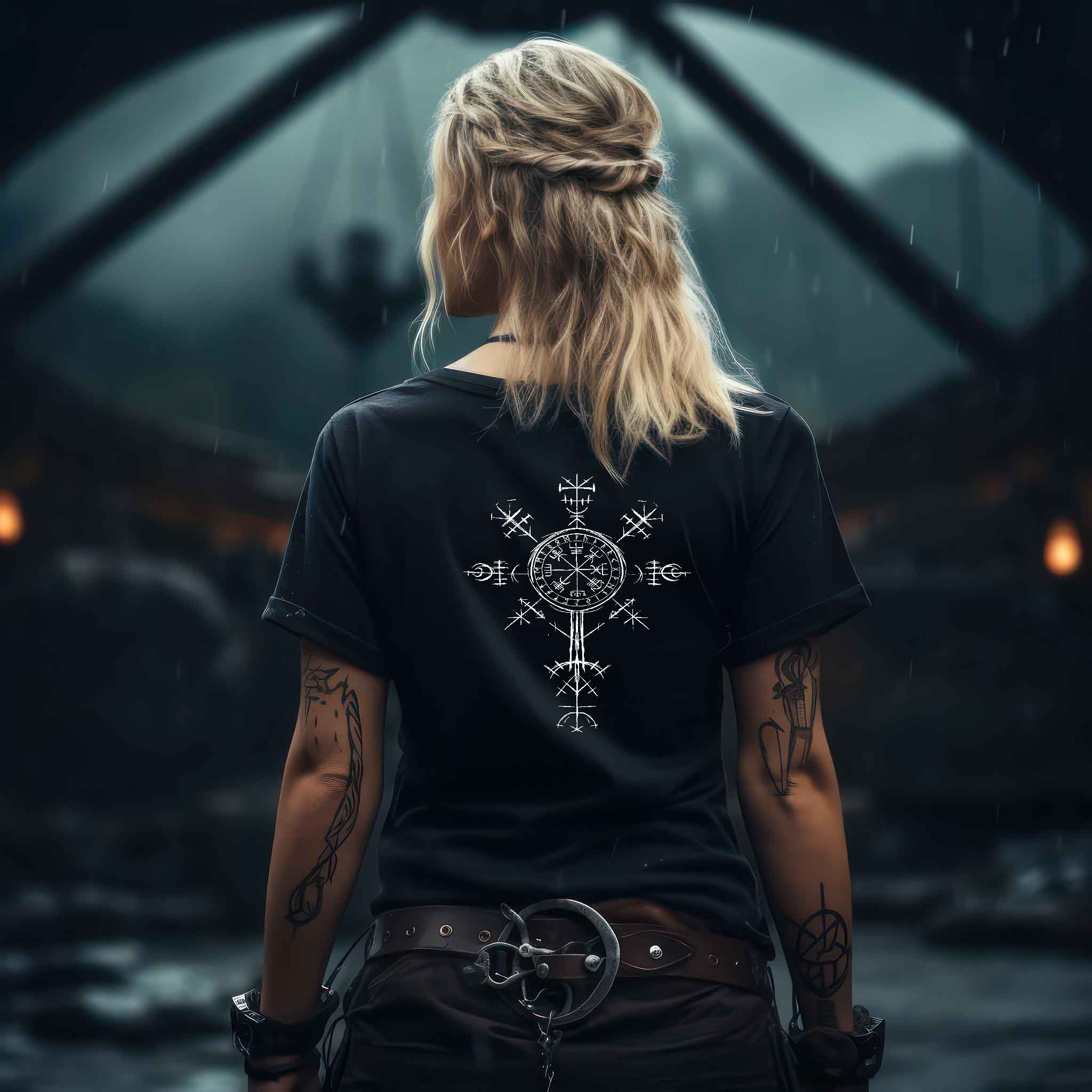 Schildmaiden Extendet Shirt – Vegvísir & Runen-Design