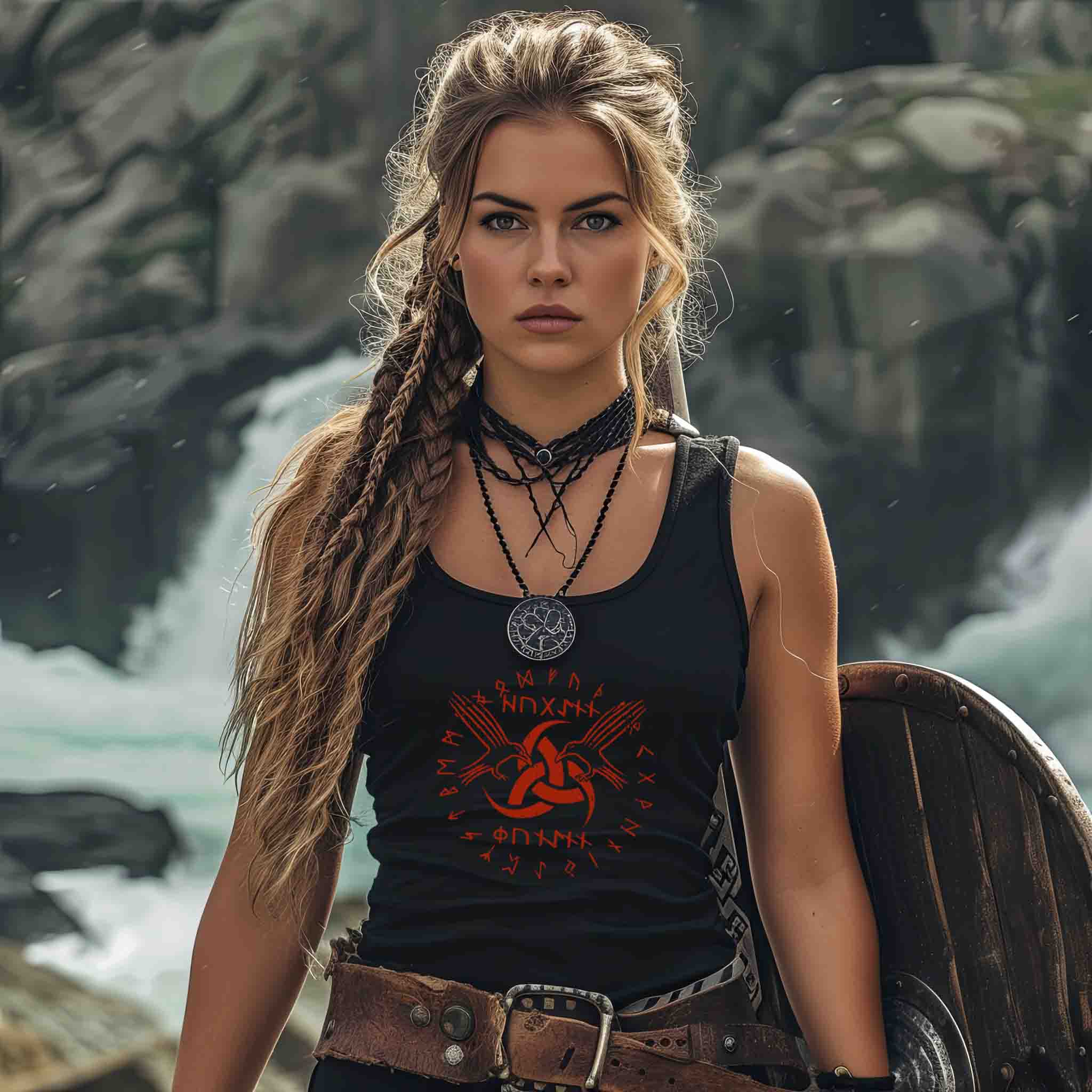 Schildmaiden-Tanktop "Odins Boten" - Huginn und Muninn mit Gjallarhorn