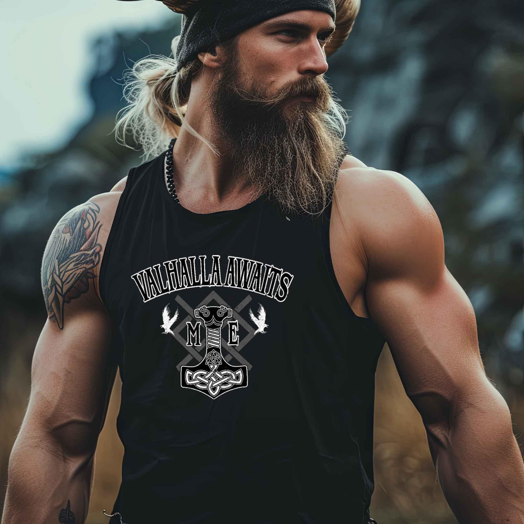 Wikinger Mjölnir und Grungir Tanktop - Valhalla Awaits Me - Nordische Mythologie - Nordic Viking Wear