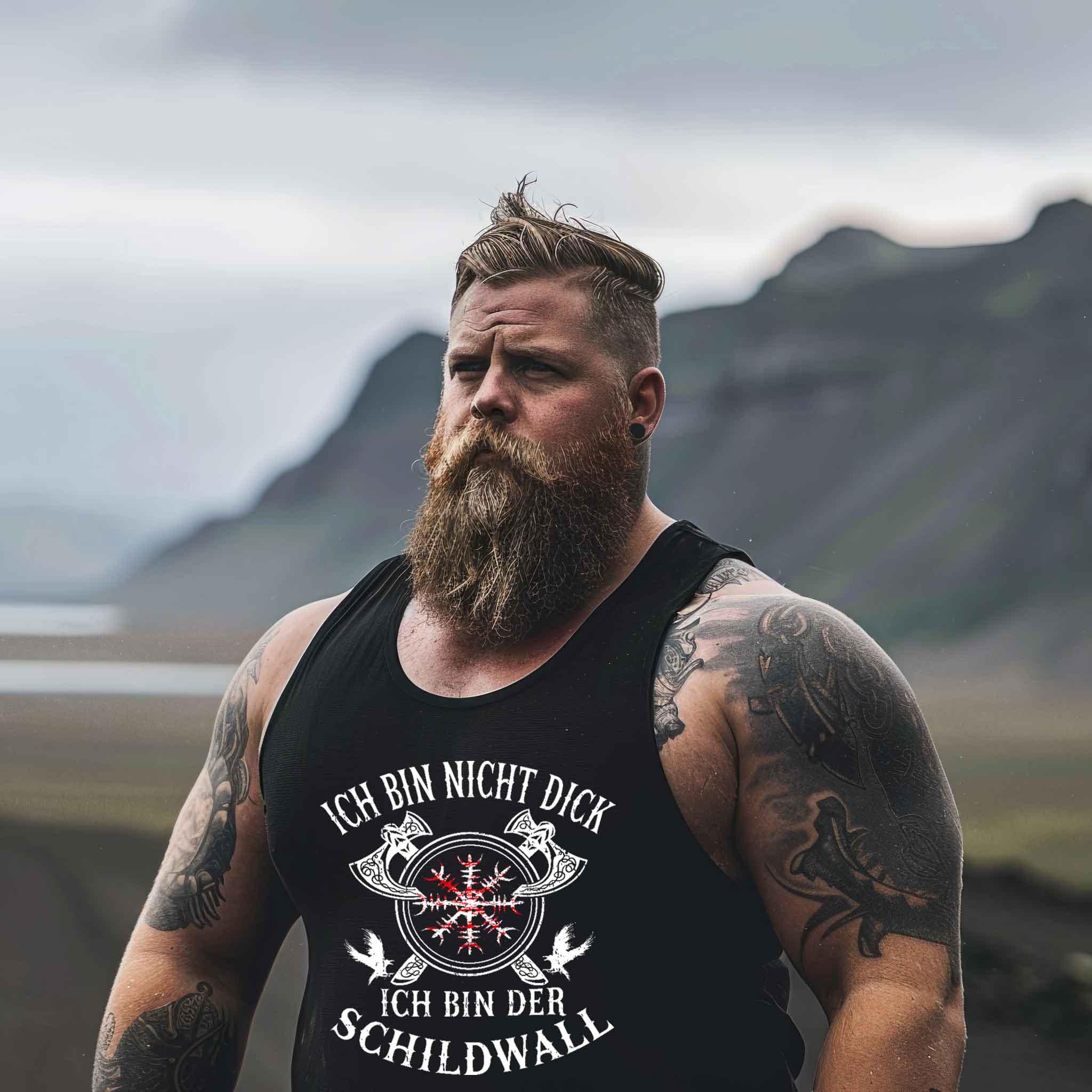 Wikinger Tanktop 'Ich bin der Schildwall' – Stolz und Schutz mit dem Helm of Awe - Nordic Viking Wear