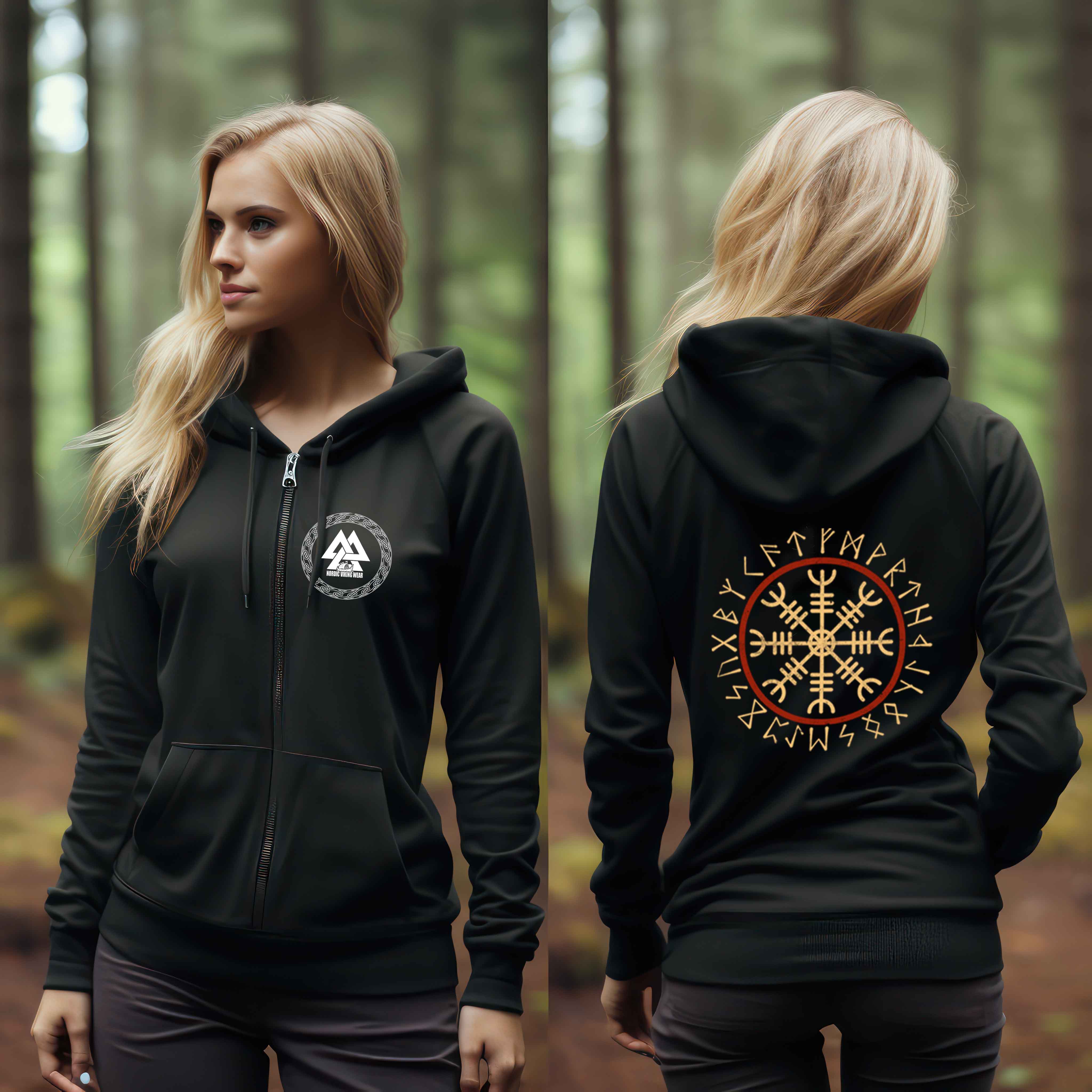 Wikinger Helm Of Awe Mit Runenkreis  - Zipp-Hoodie