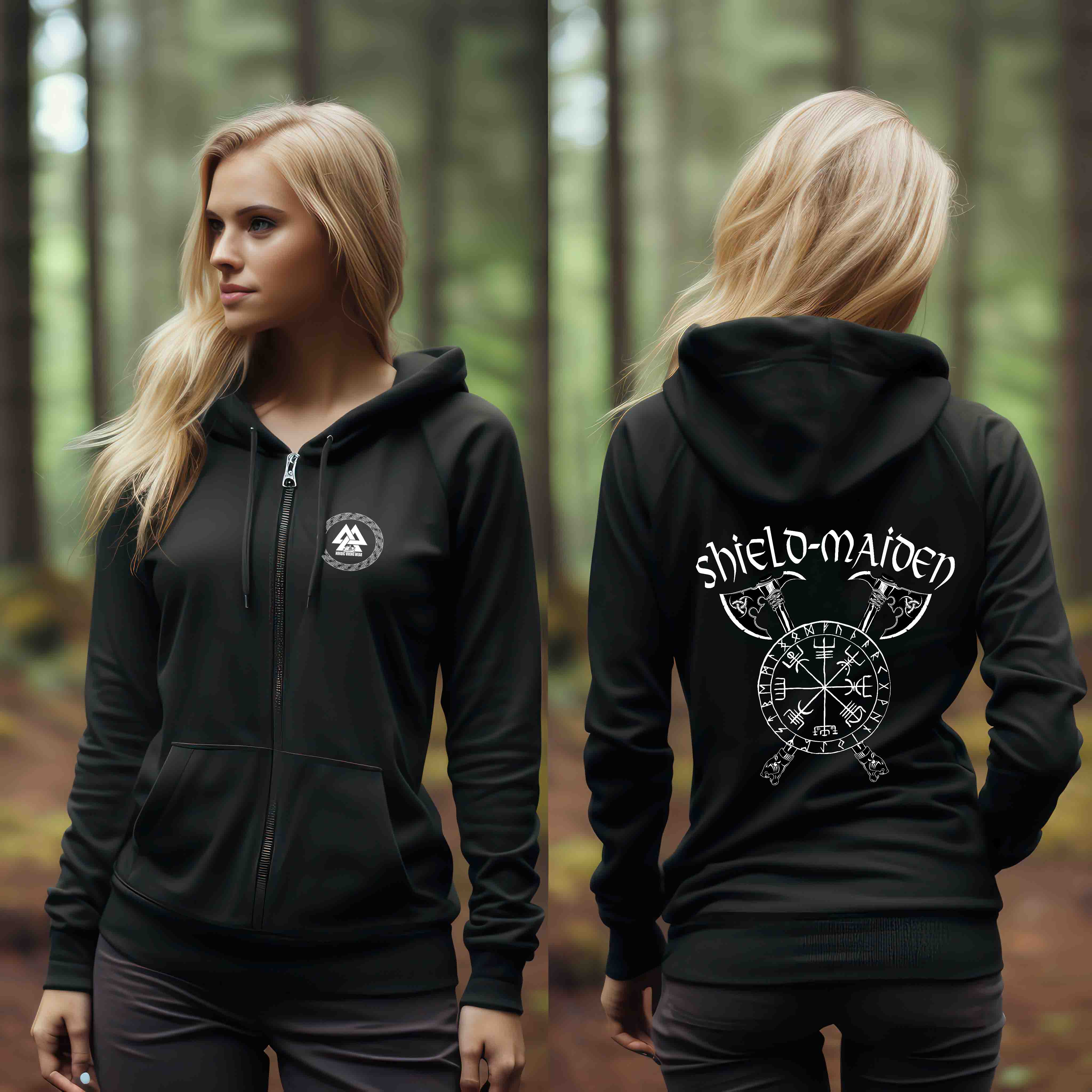 Schildmaid Unisex Organic Zipper mit Valknut & Gekreuzten Äxten