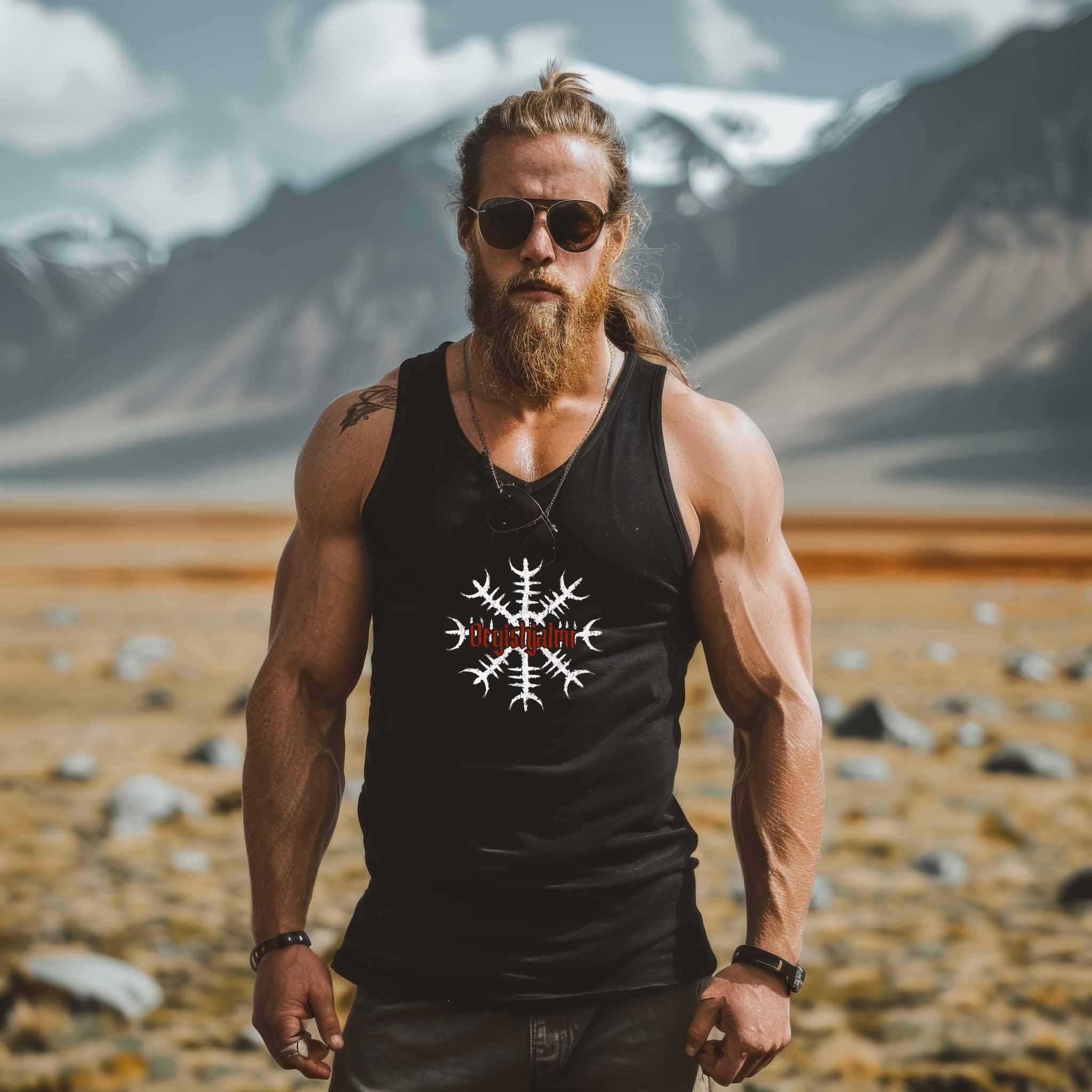 Wikinger Tanktop 'Ögishjalmur' – Helm of Awe Design für Mut und Schutz - Nordic Viking Wear