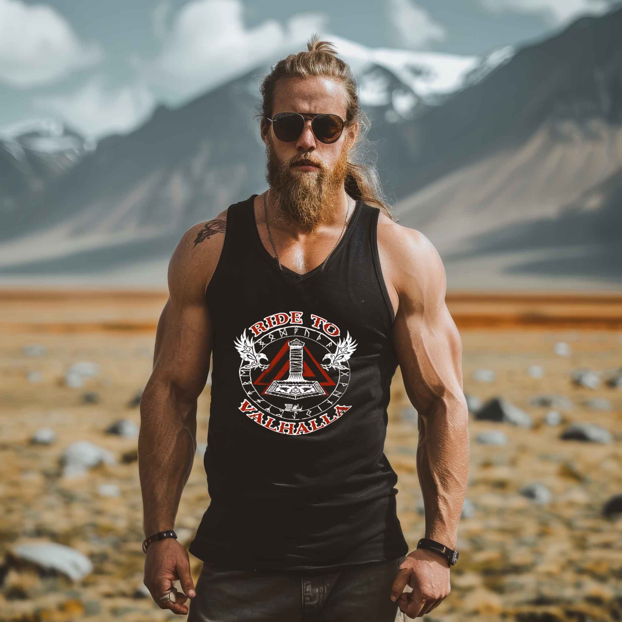 Ride to Valhalla Tanktop – Wikinger Design mit Thors Hammer und Runen - Nordic Viking Wear