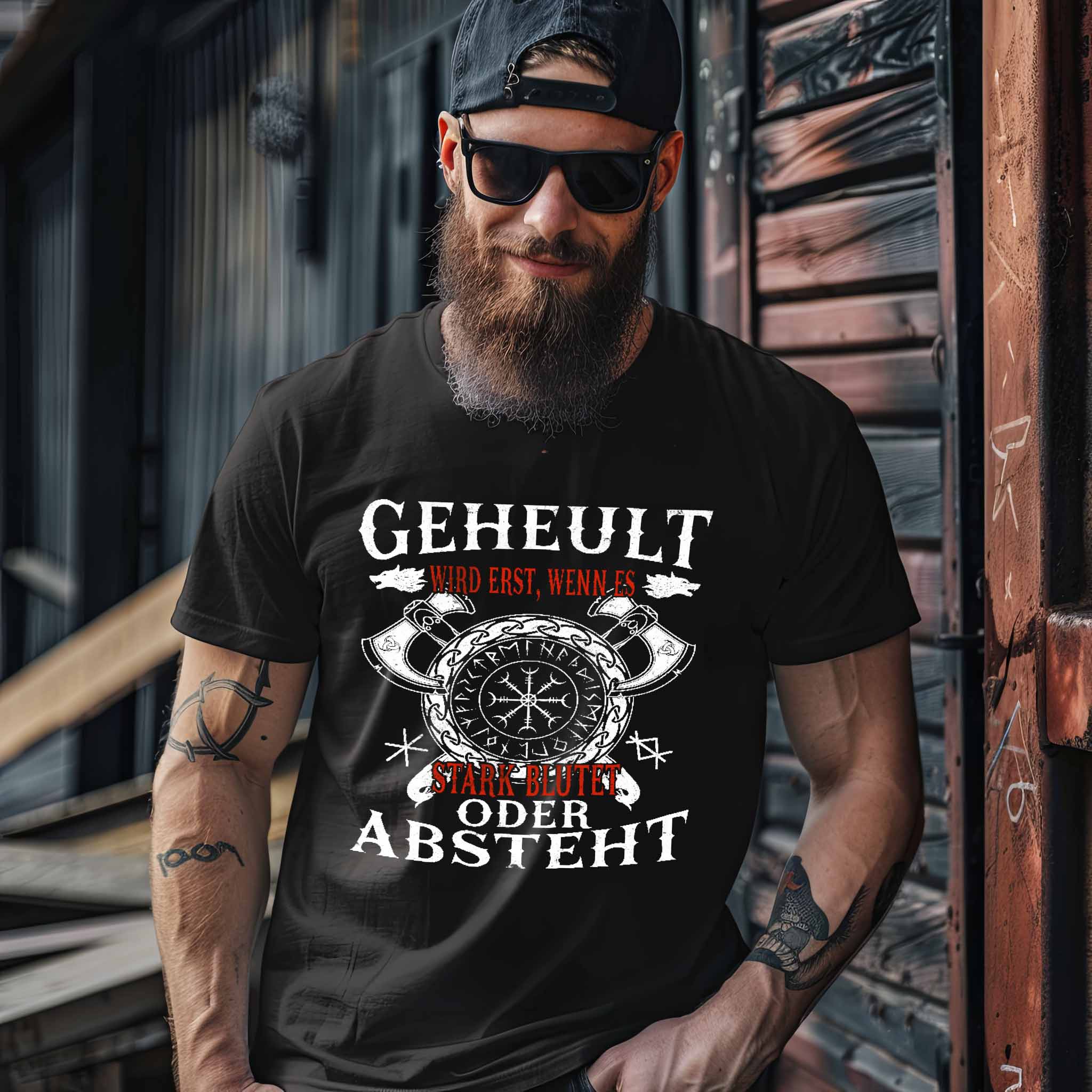 Lustiges Wikinger Premiumshirt – Humorvolles Viking T-Shirt mit witzigem Spruch und Helm of Awe