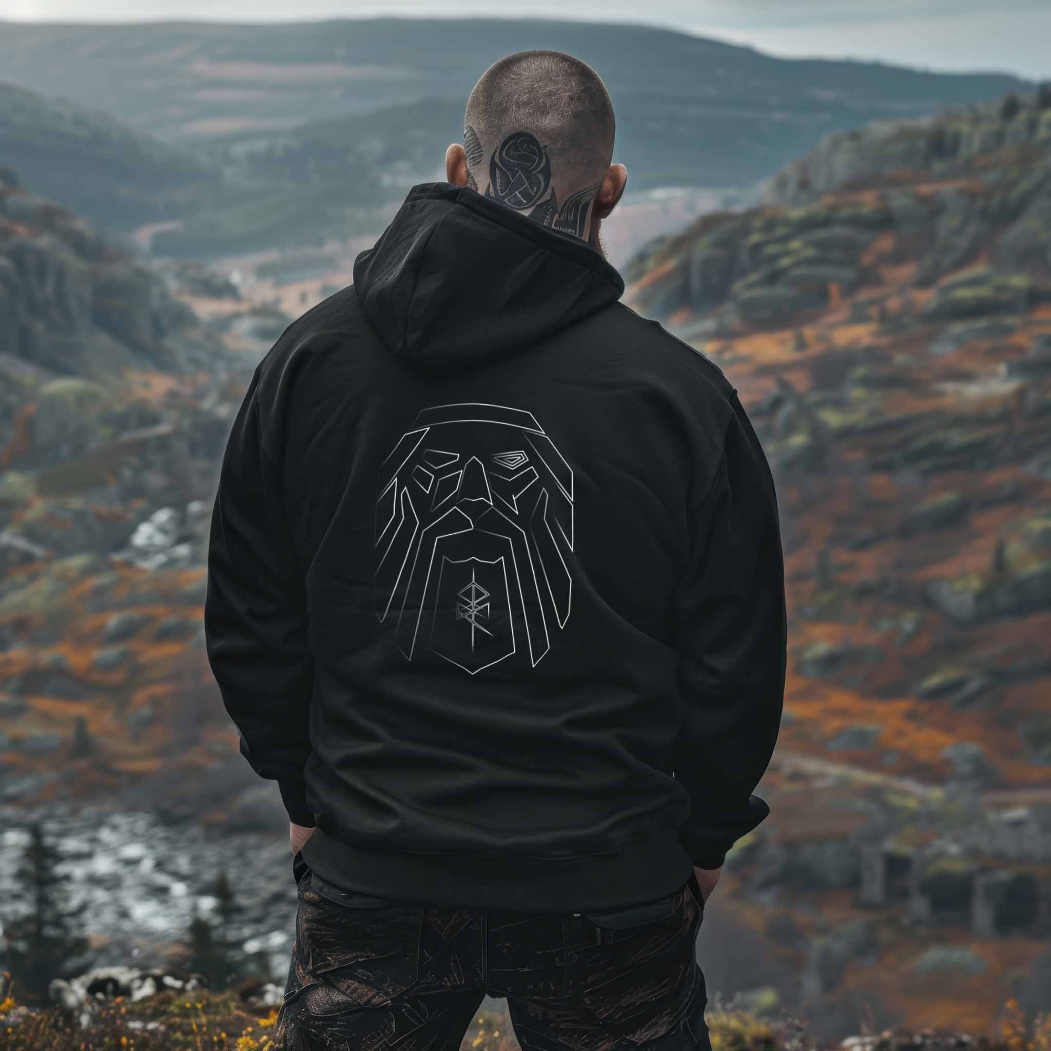 Wikinger Oversize Hoodie mit Odin-Darstellung und Binderune – Symbol der Weisheit und Stärke