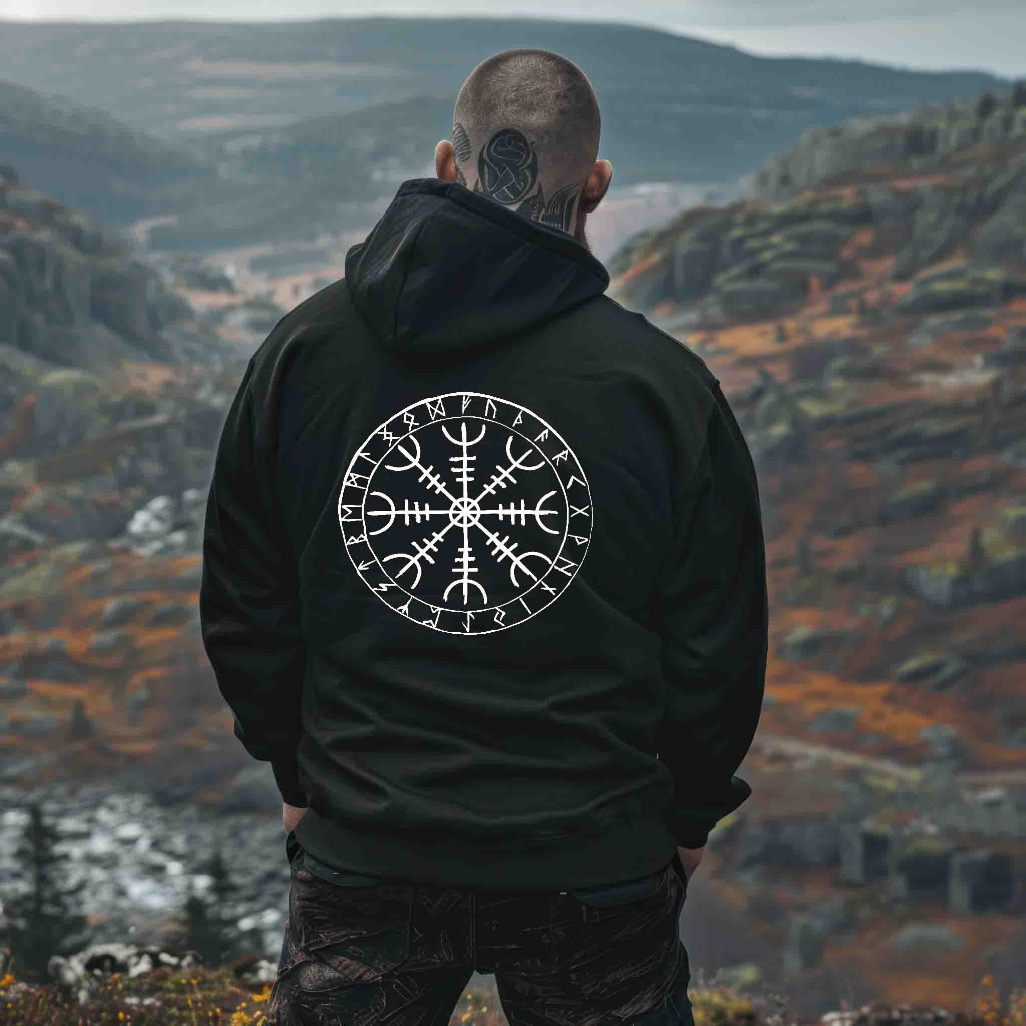 Helm of Awe Zipp-Hoodie – Wikinger Symbol für Schutz & Stärke