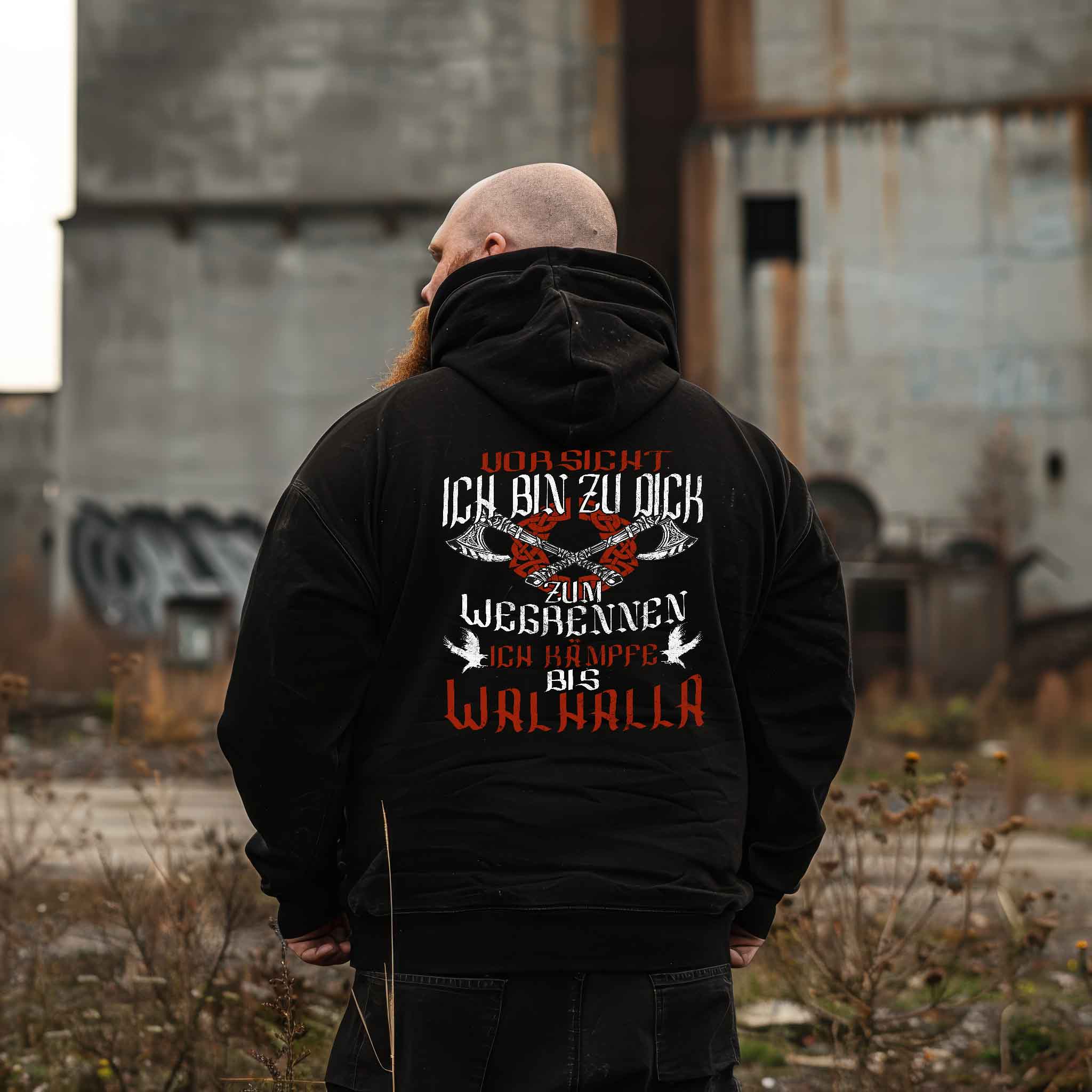 Lustiger Wikinger Heavy Vintage Hoodie – 'Ich bin zu dick zum Wegrennen