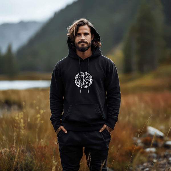 Wikinger Hoodie mit Vegvisir & Runenkreis-Design - Nordische Navigation & Schutz - Nordic Viking Wear