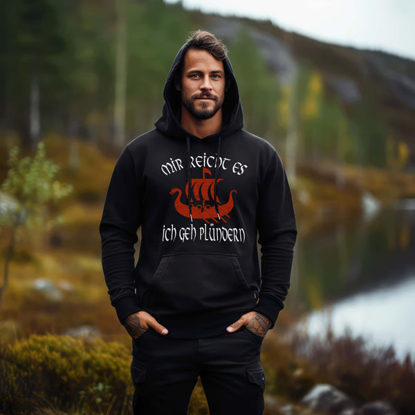 Lustiger Wikinger Hoodie mit Wikingerschiff - "Mir Reicht's, Ich Geh Plündern" - Humorvolle Nordische Bekleidung - Nordic Viking Wear
