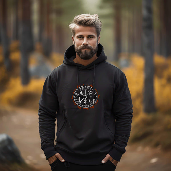 Wikinger Hoodie mit Vegvisir & Runenkreis-Design – Traditionelle Nordische Navigationssymbolik - Nordic Viking Wear