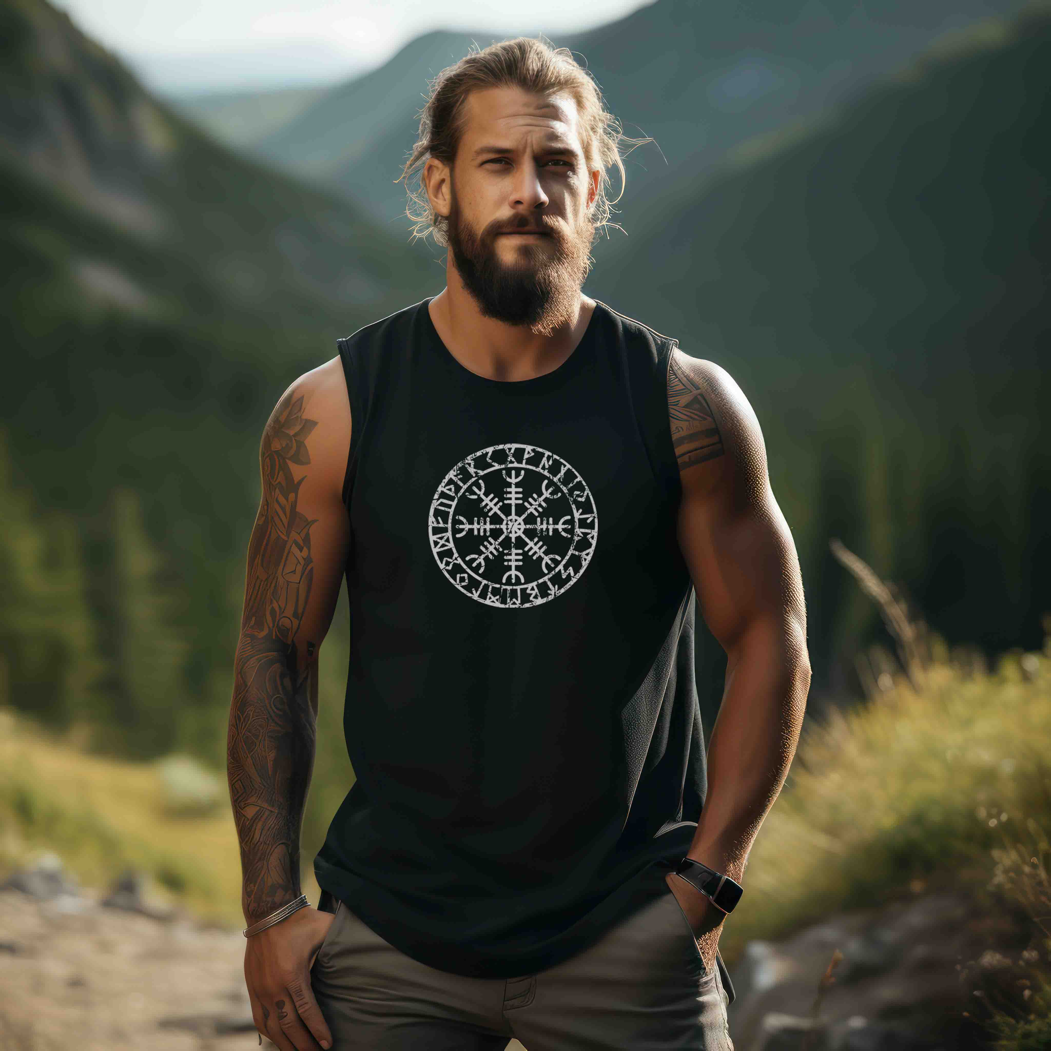 "Aegishjalmur Helm of Awe" Wikinger-Tanktop – Schutz und Macht in Runenform