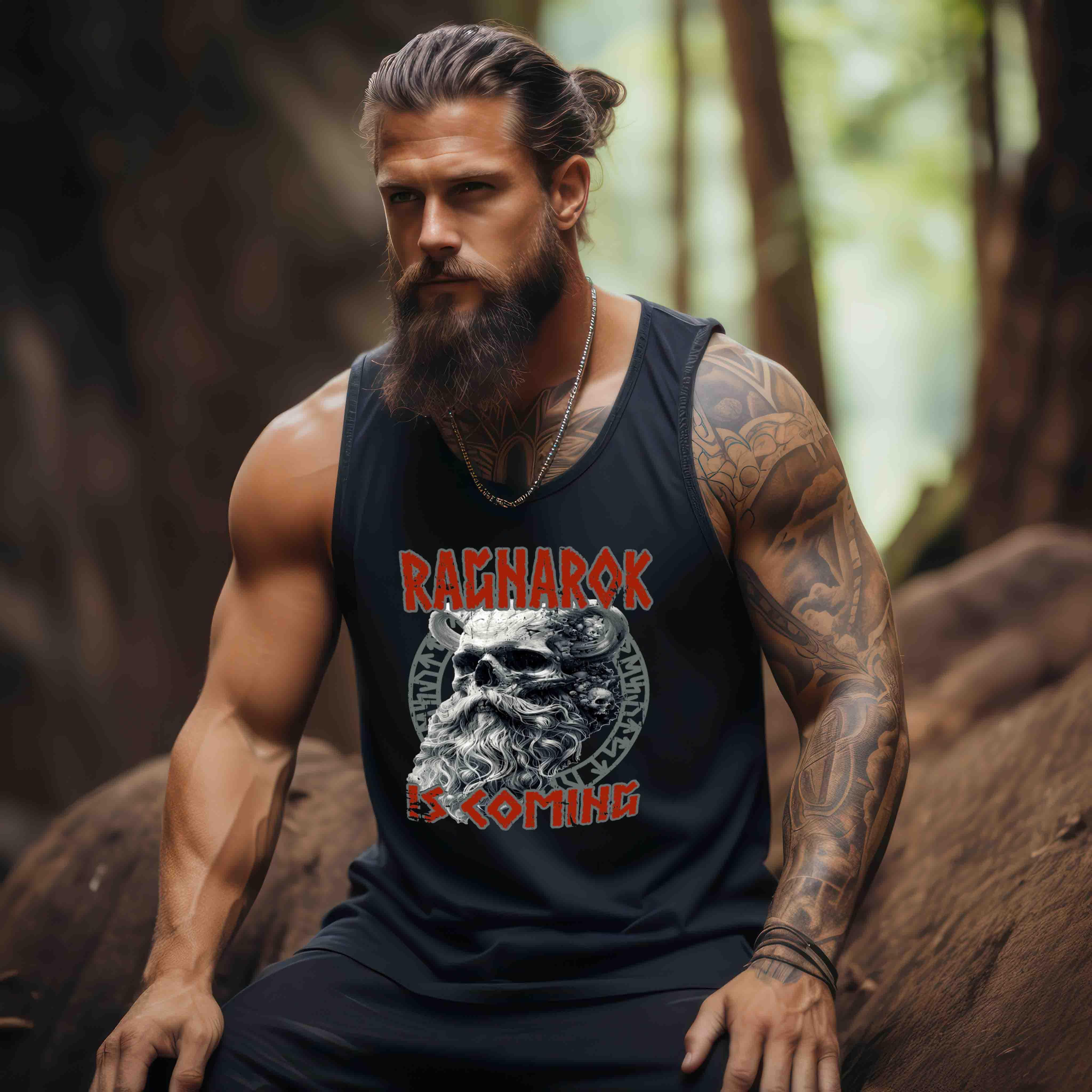 Wikinger-Tanktop "Ragnarok is Coming" – Nordische Mythologie, Krieger-Skull-Design - Nordic Viking Wear