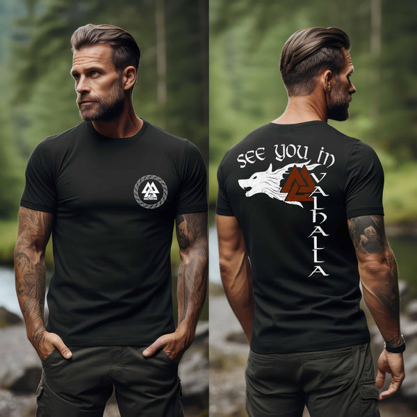 Fenris & Valknut: Das Erbe der Wikinger - Rückendruck Premiumshirt mit mythischer Kraft - Nordic Viking Wear