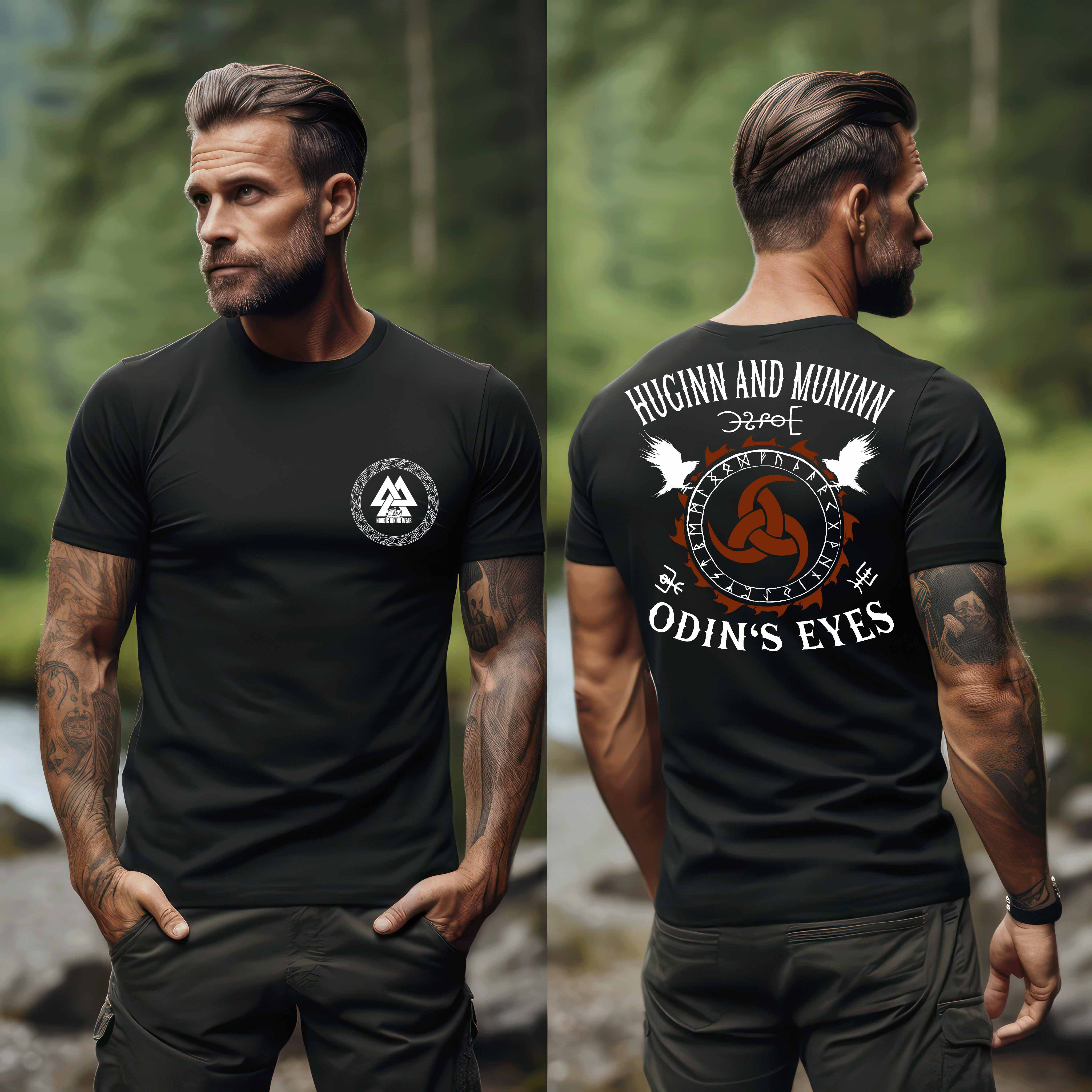 Wikinger-Shirt "Huginn und Muninn - Odins Augen" Front and Backprint