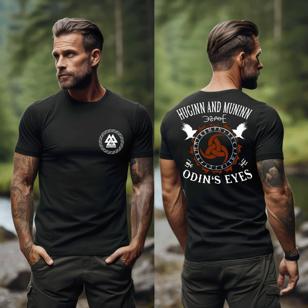 Wikinger- Premium Shirt "Huginn und Muninn - Odins Augen" Front and Backside Print - Nordic Viking Wear