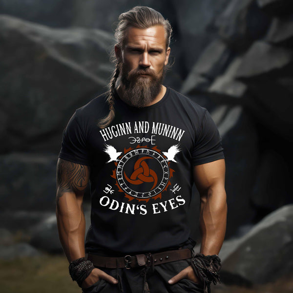 Wikinger- Premium Shirt "Huginn und Muninn - Odins Augen" Front Print - Nordic Viking Wear