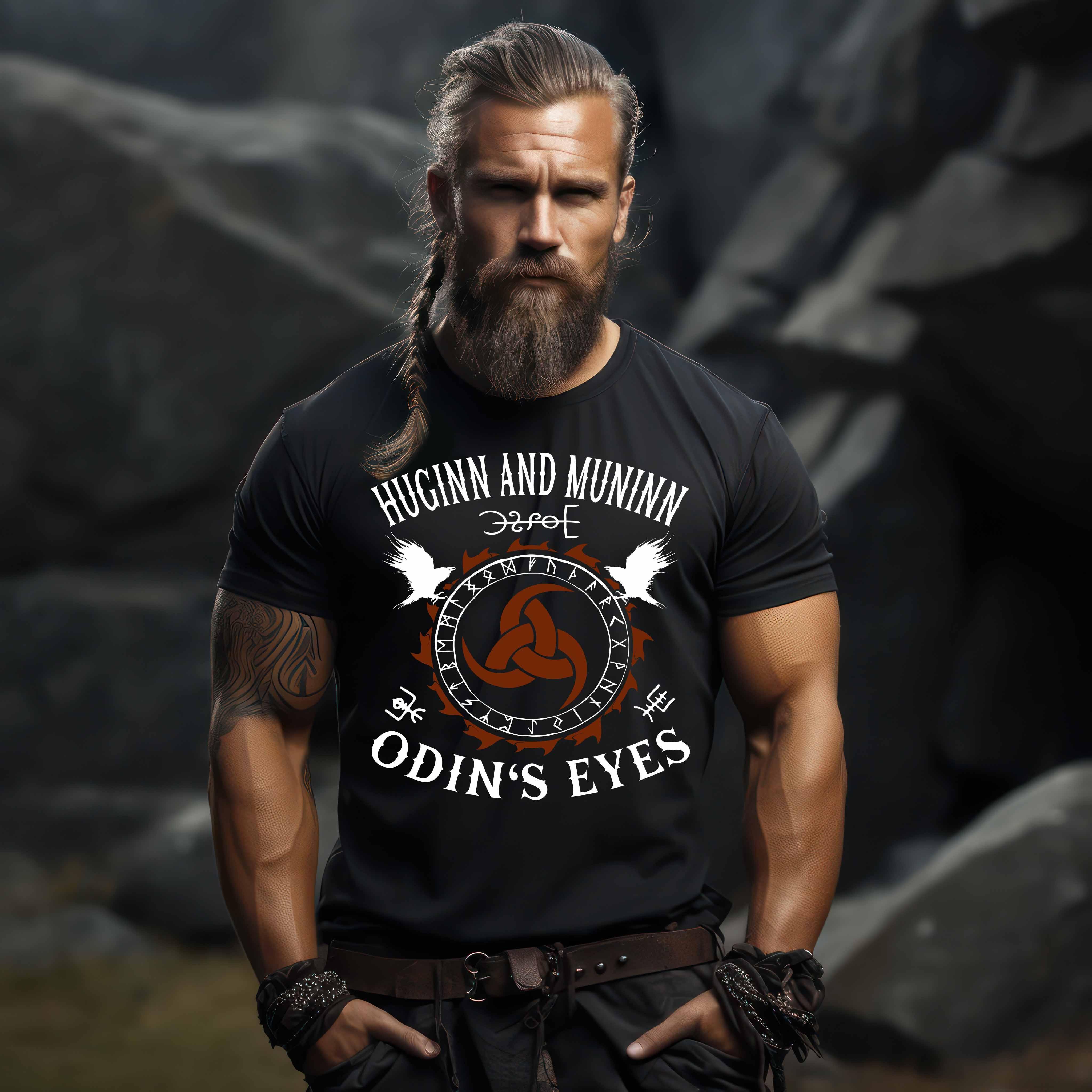 Wikinger- Premium Shirt "Huginn und Muninn - Odins Augen" Front Print - Nordic Viking Wear