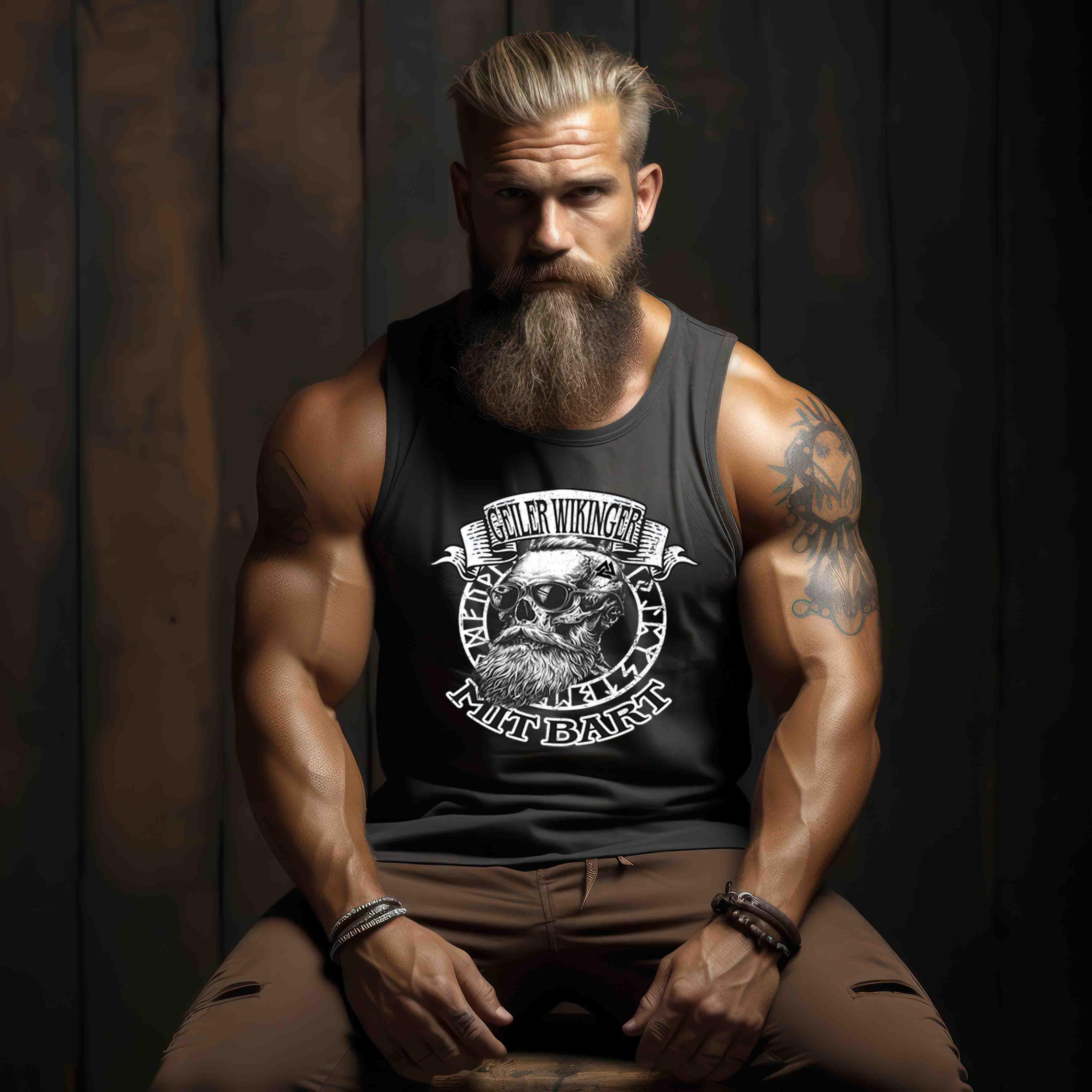 "Geiler Wikinger mit Bart - Lustiges Wikinger Tank Top für Männer" - Nordic Viking Wear