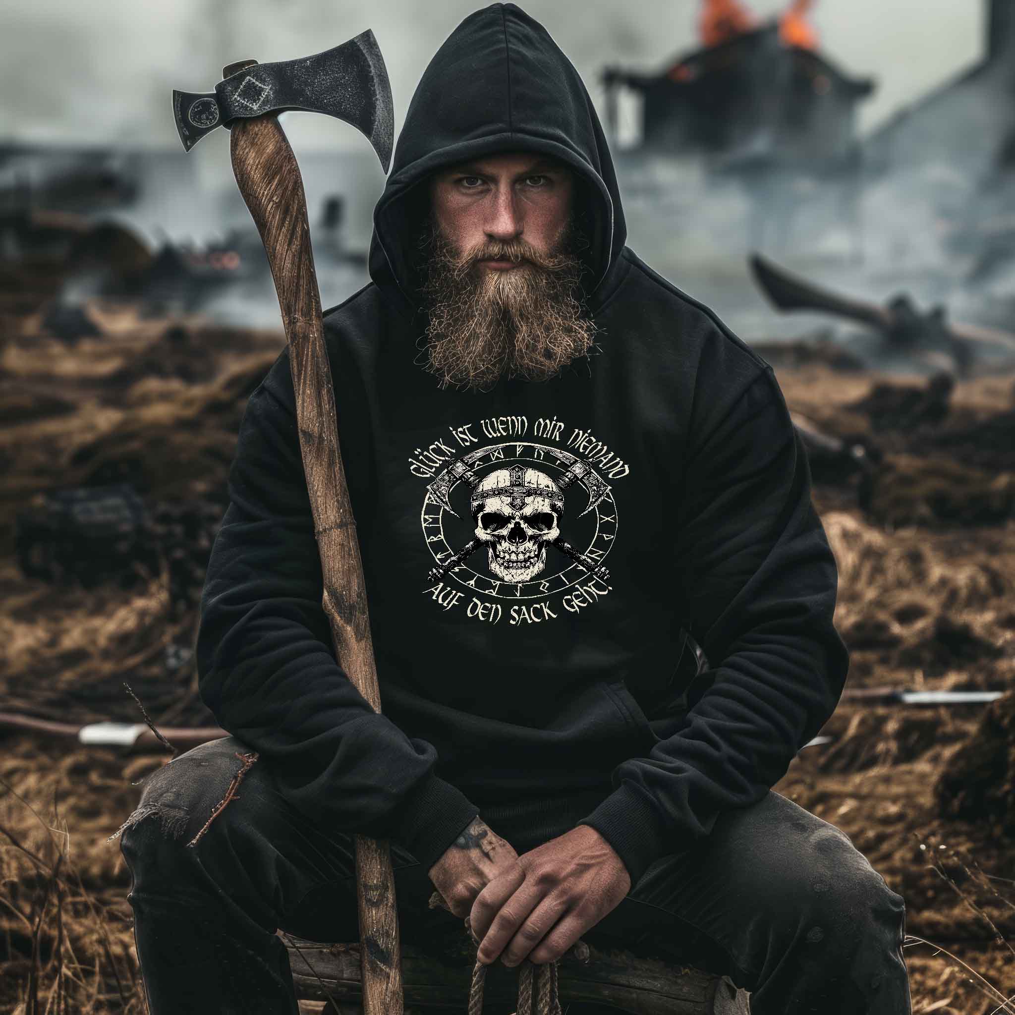 Lustiger Wikinger Heavy Vintage Hoodie - "Glück ist, wenn mir niemand auf den Sack geht!