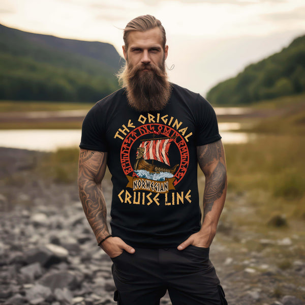 Wikinger Premium T-Shirt „The Original Norwegian Cruise Line“ – Ein Tribut an die wahren Entdecker - Nordic Viking Wear