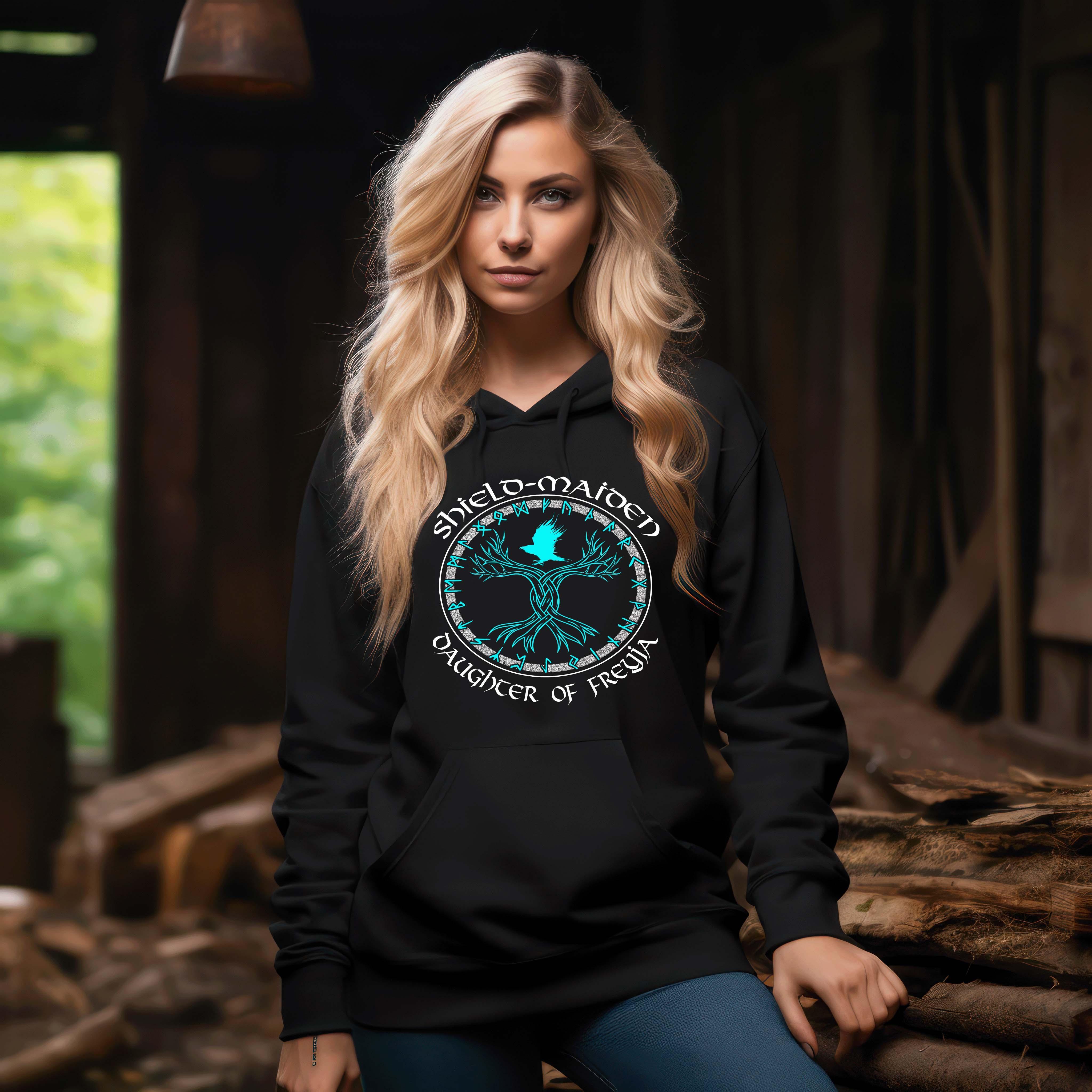 Schildmaiden Hoodie mit "Daughter Of Freyja" Aufdruck | Nordischer Stolz | Ideales Geschenk für Wikinger-Fans - Nordic Viking Wear