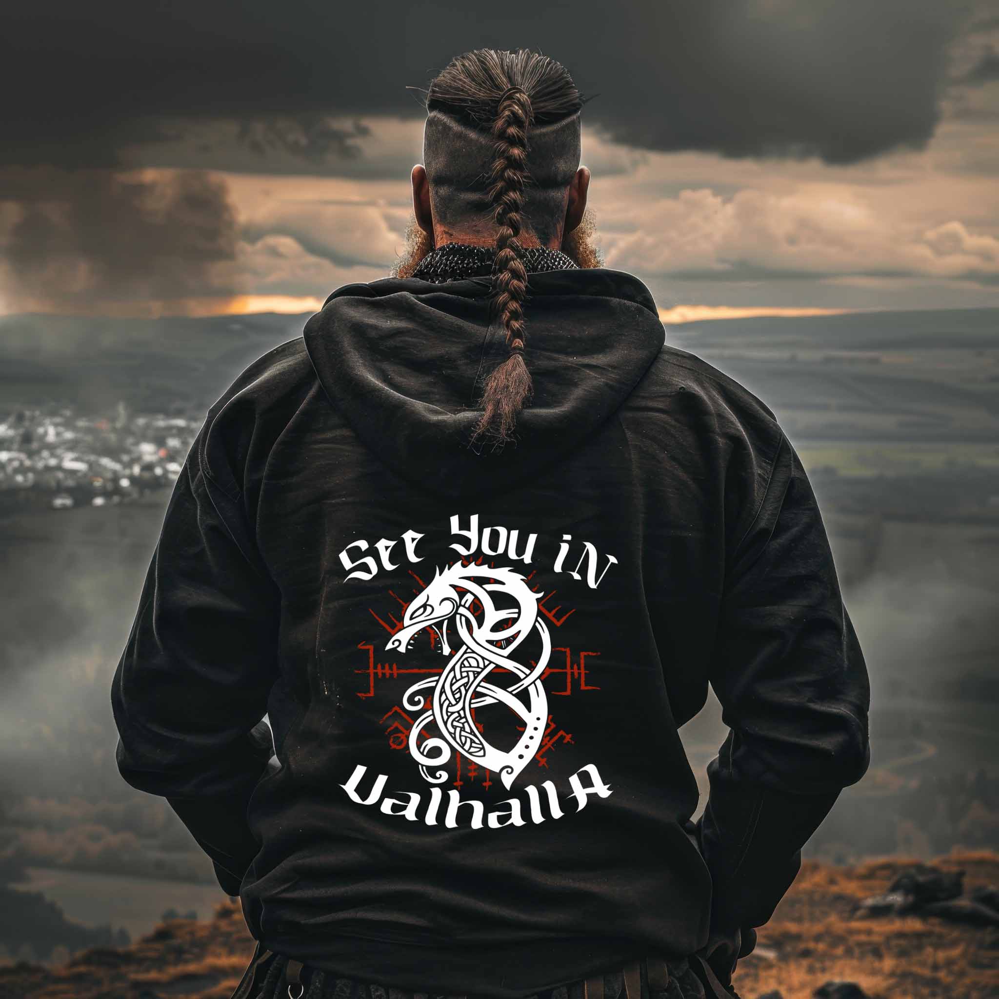 Wikinger Heavy Vintage Hoodie "Fenrir’s Oath" – "See You in Valhalla"