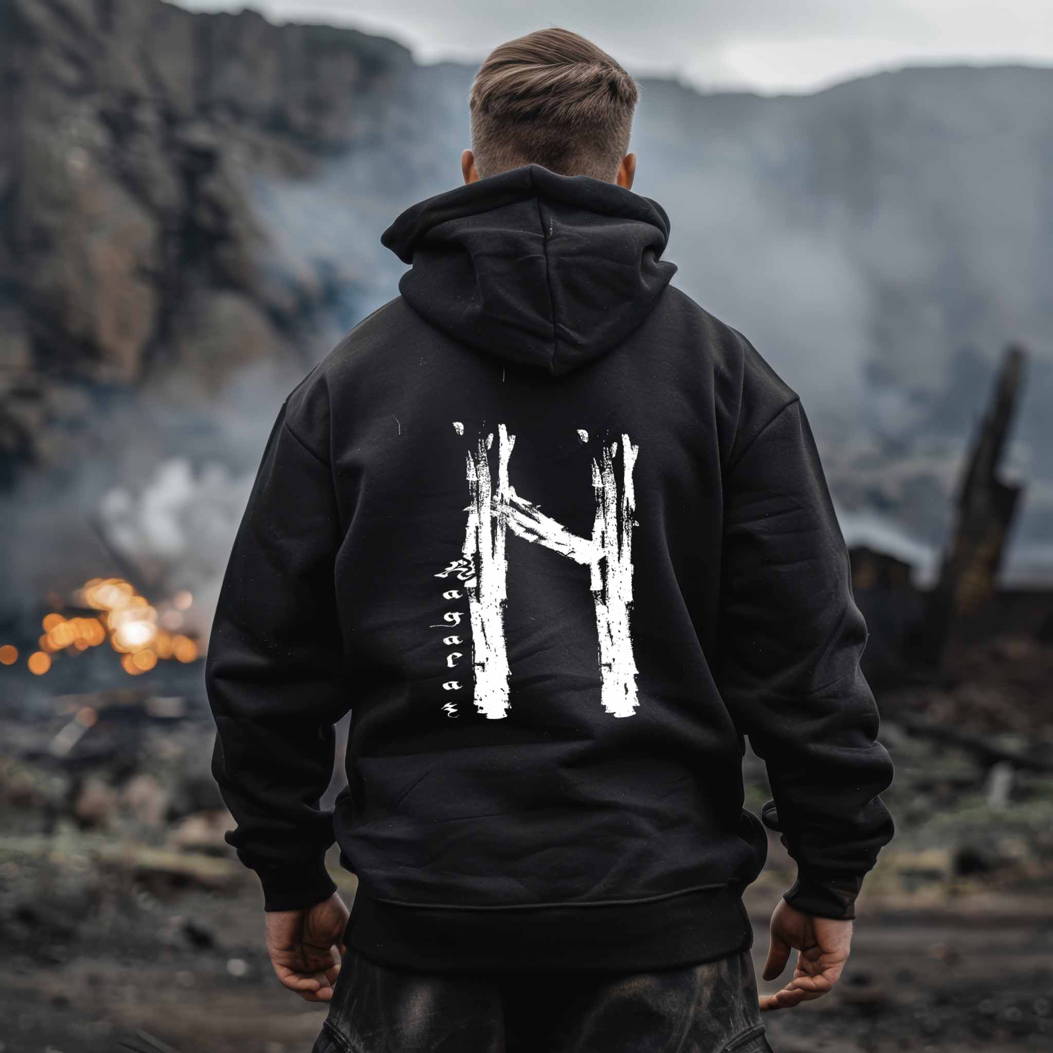 Wikinger Runen Heavy Vintage Hoodie Rune Hagalaz