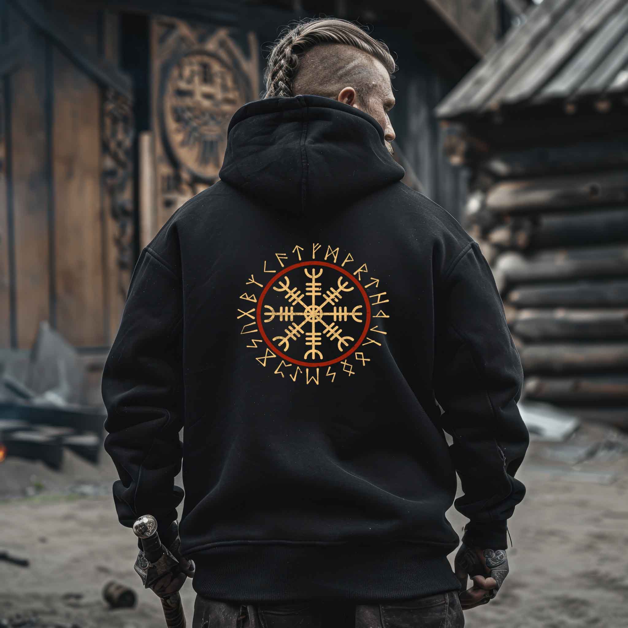 Wikinger Heavy Vintage Hoodie Helm Of Awe Mit Runenkreis