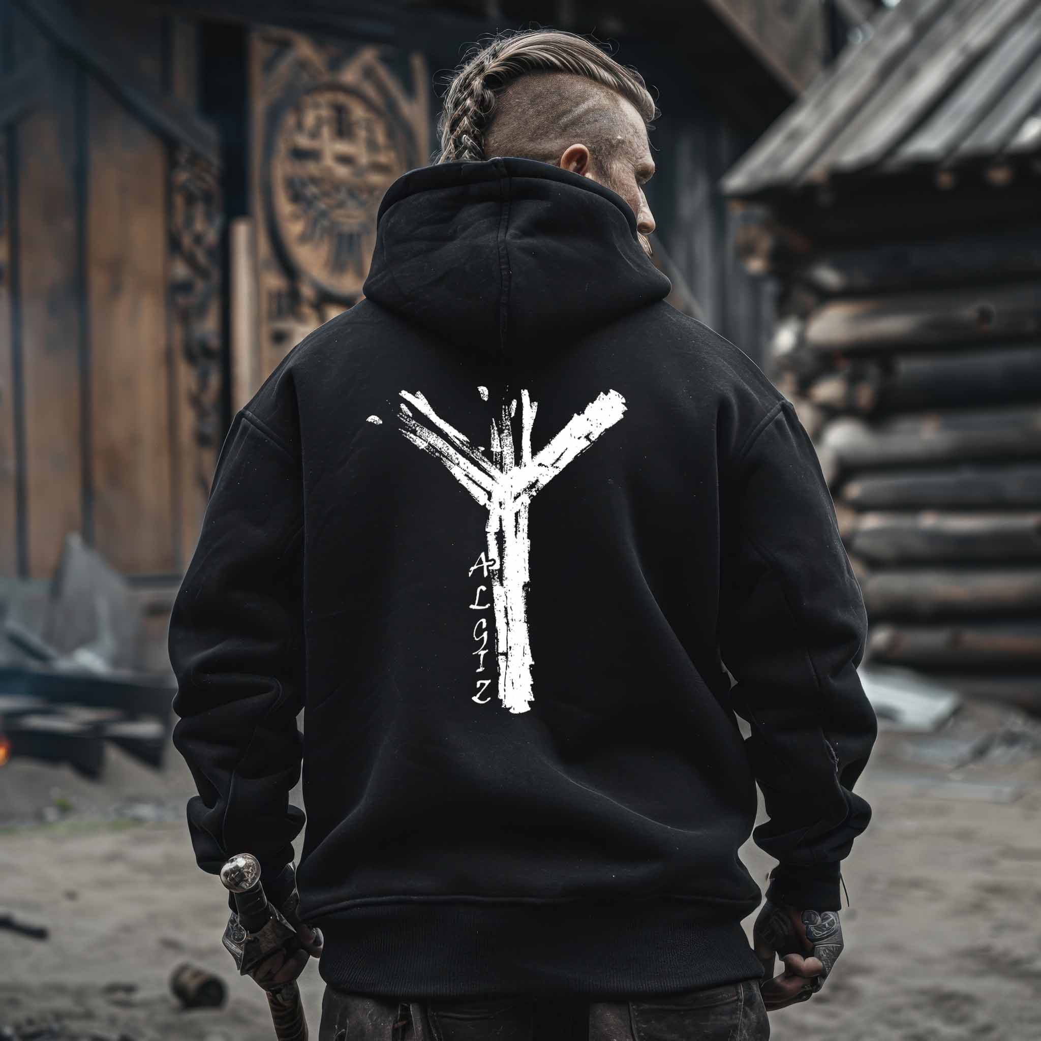 Wikinger Heavy Vintage Hoodie Algiz Rune