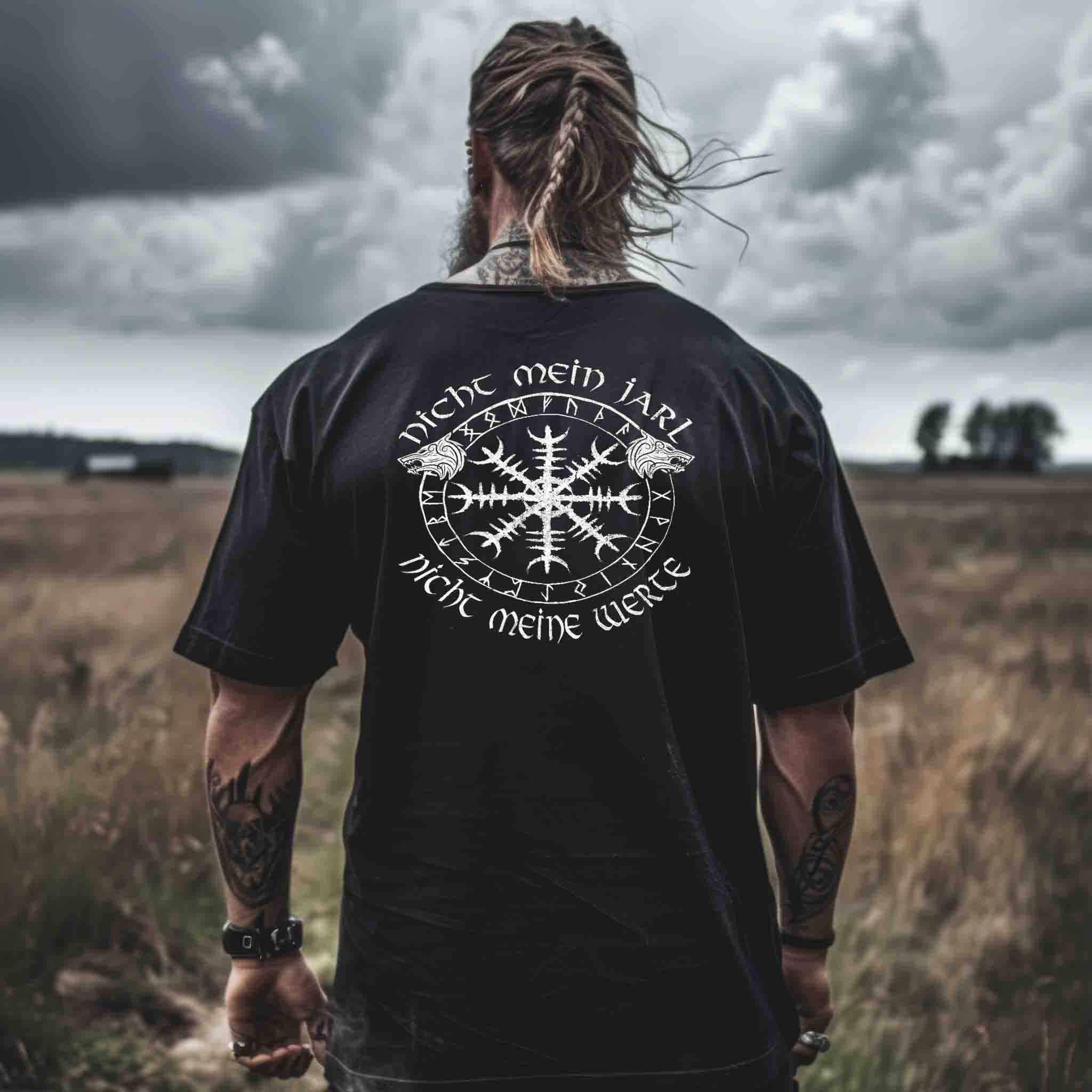 Wikinger Heavy Oversized Shirt Nicht Mein Jarl Nicht Meine Werte Front & Backprint
