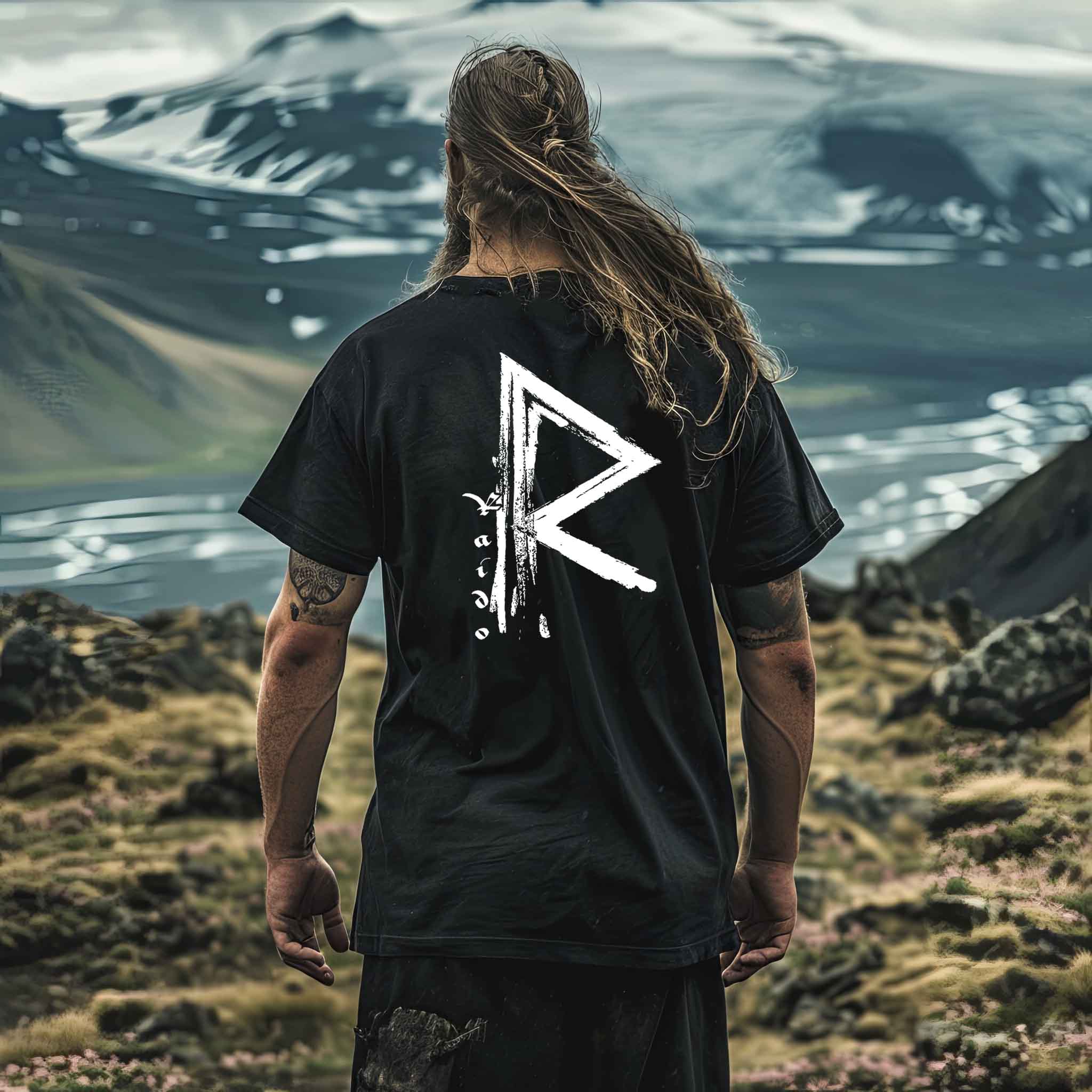 Raido Rune Heavy Oversized Wikinger Shirt – Mystisches Backprint Design