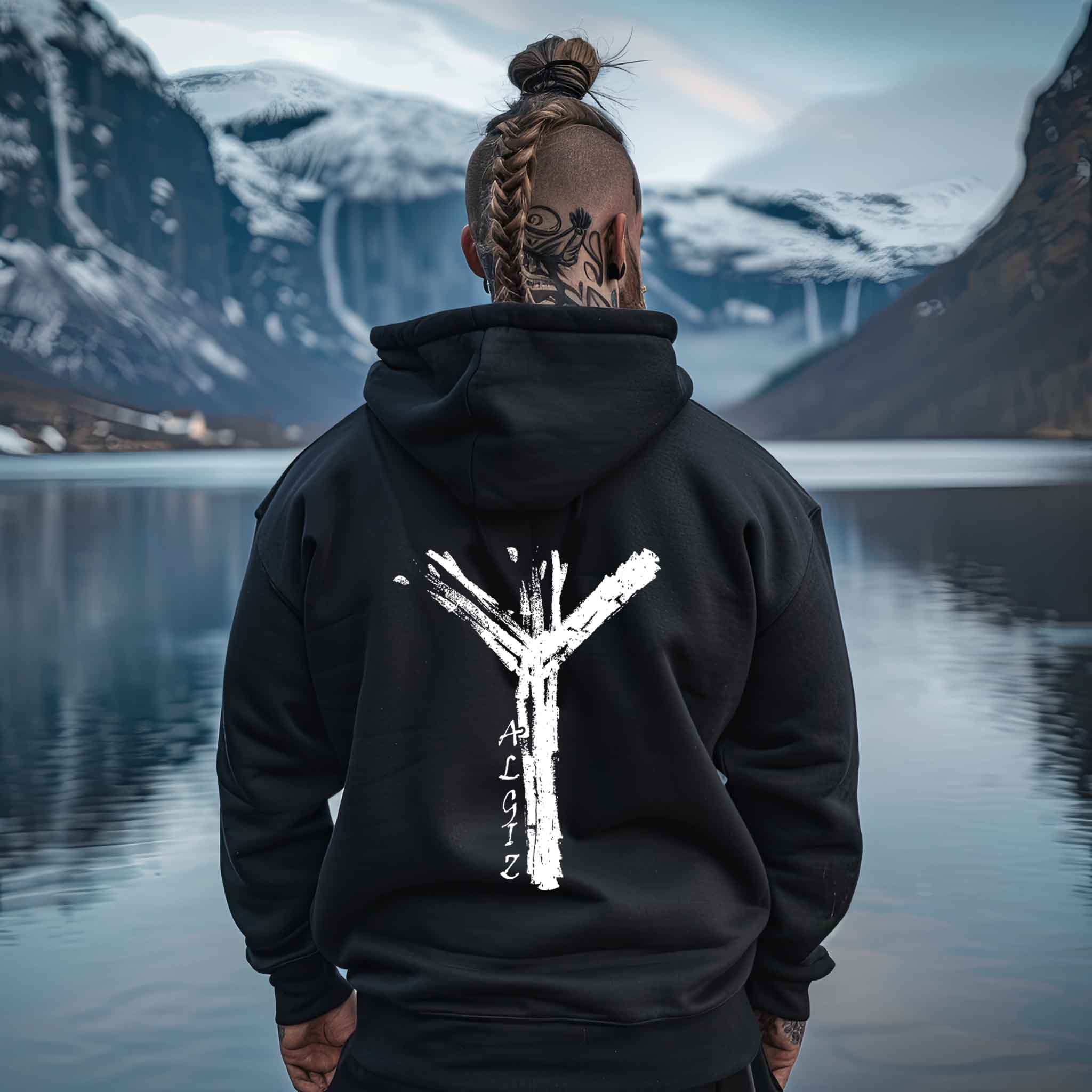 Wikinger Heavy oversized Hoodie Algiz Rune  - Unisex Oversized Organic Hoodie