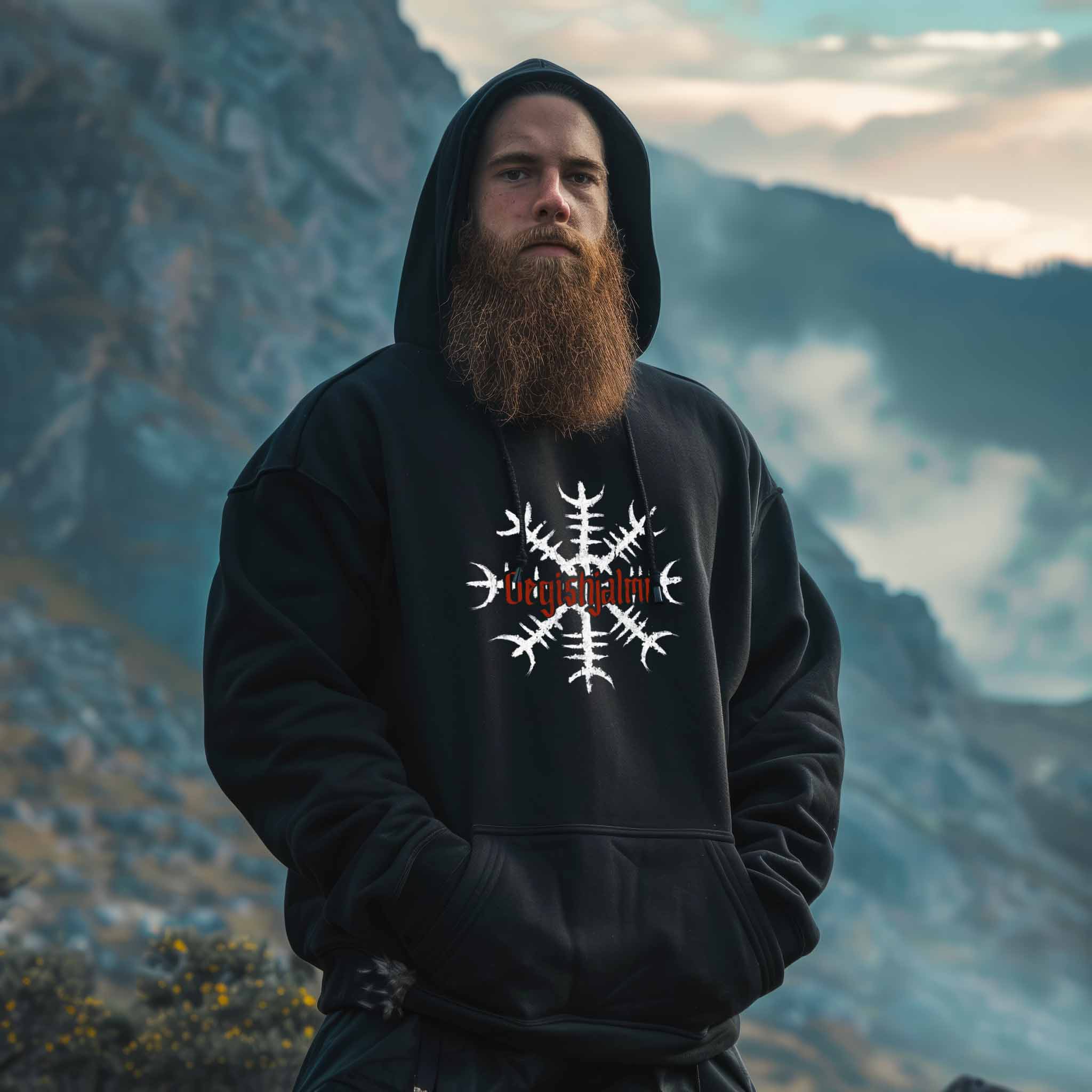 Wikinger Oversized Hoodie 'Ögishjalmur' – Helm of Awe Design für Mut und Schutz