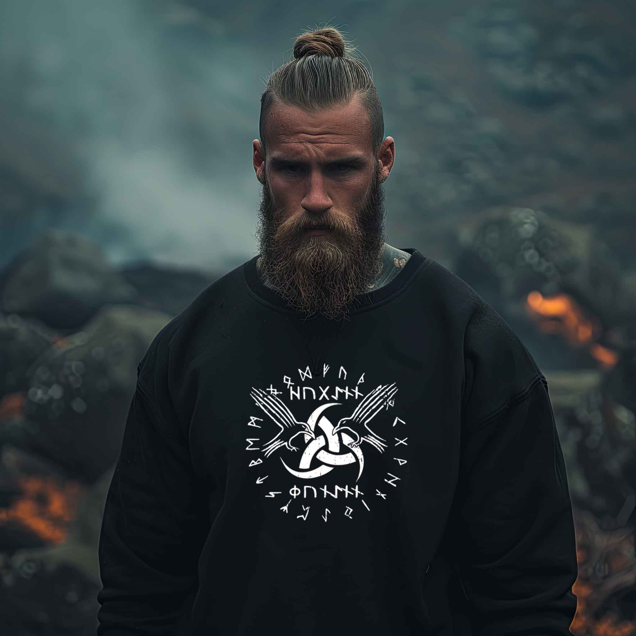 Wikinger-Sweatshirt "Odins Boten" - Huginn und Muninn mit Gjallarhorn