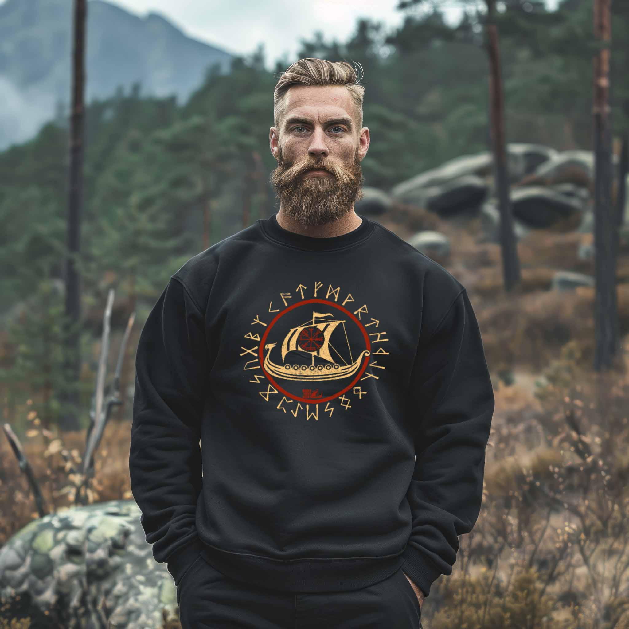 Wikinger Sweatshirt Vegvisir Drachenboot Design