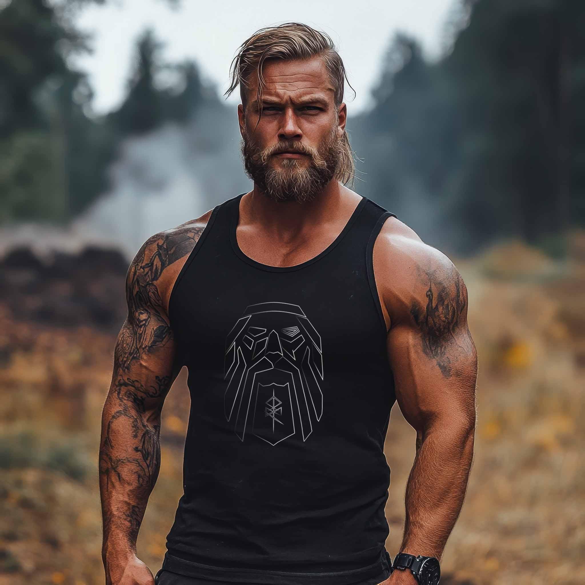 Wikinger Tanktop Odin-Darstellung und Binderune – Symbol der Weisheit und Stärke - Nordic Viking Wear