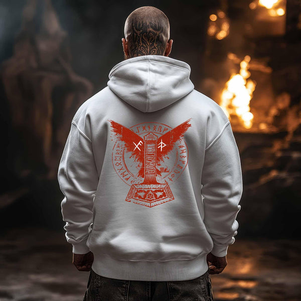 Wikinger Premium Hoodie – Thors Hammer mit Blutadler und Binde-Runen - Nordic Viking Wear