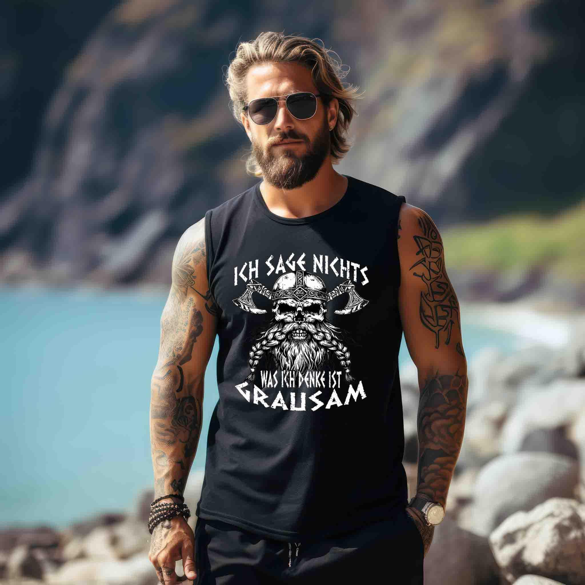 Lustiges Wikinger-Tanktop "Ich sage nichts, was ich denke ist grausam" - Nordic Viking Wear