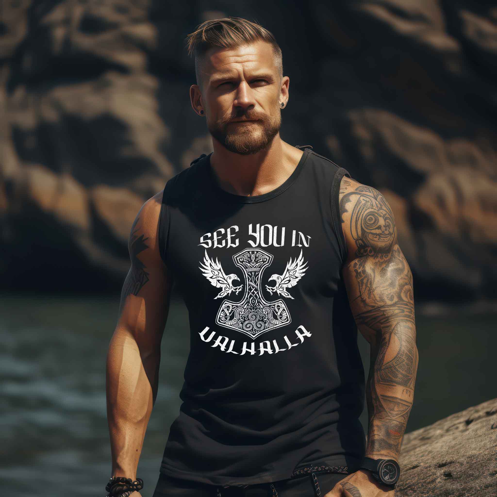 See You In Valhalla" Wikinger-Tanktop – Ehrenvolles Krieger-Design