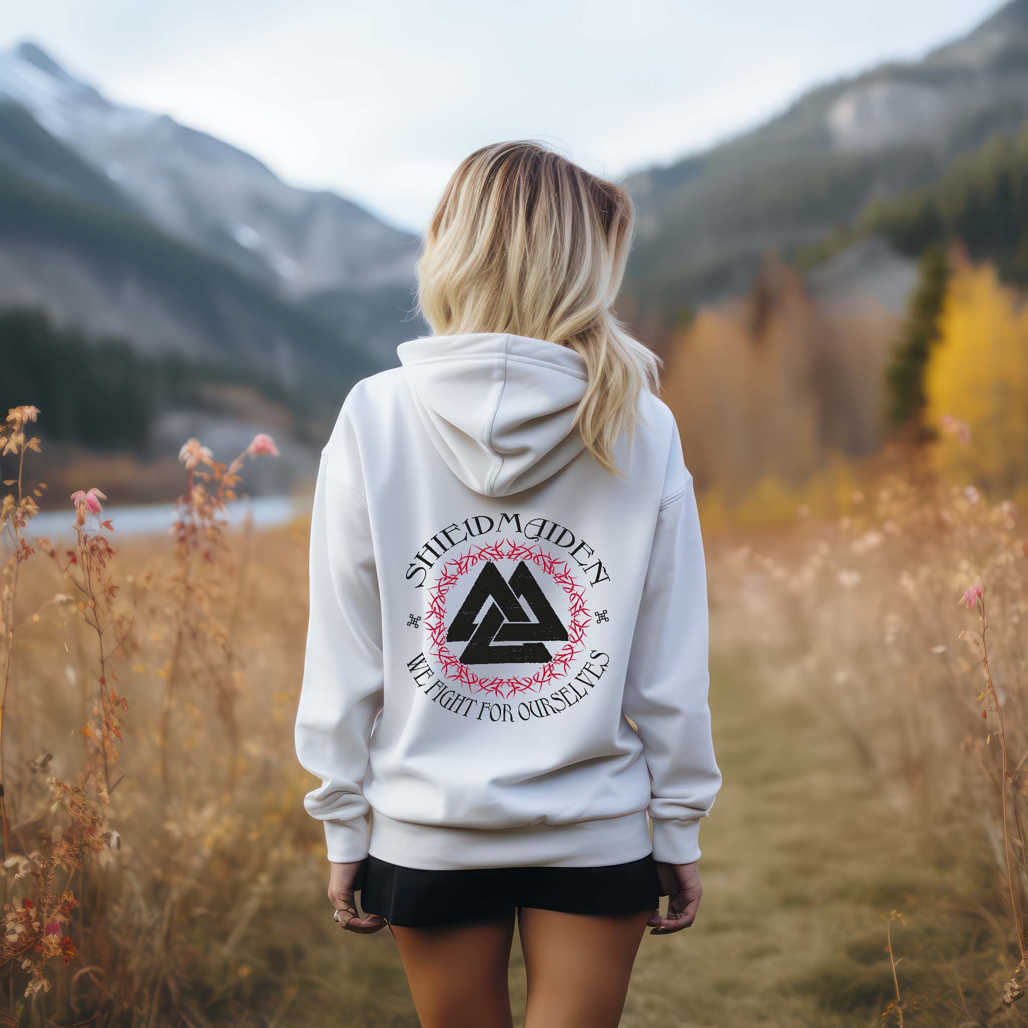 Schildmaiden Valknut Zip Hoodie Weiß Damen  - Unisex Organic Zipper