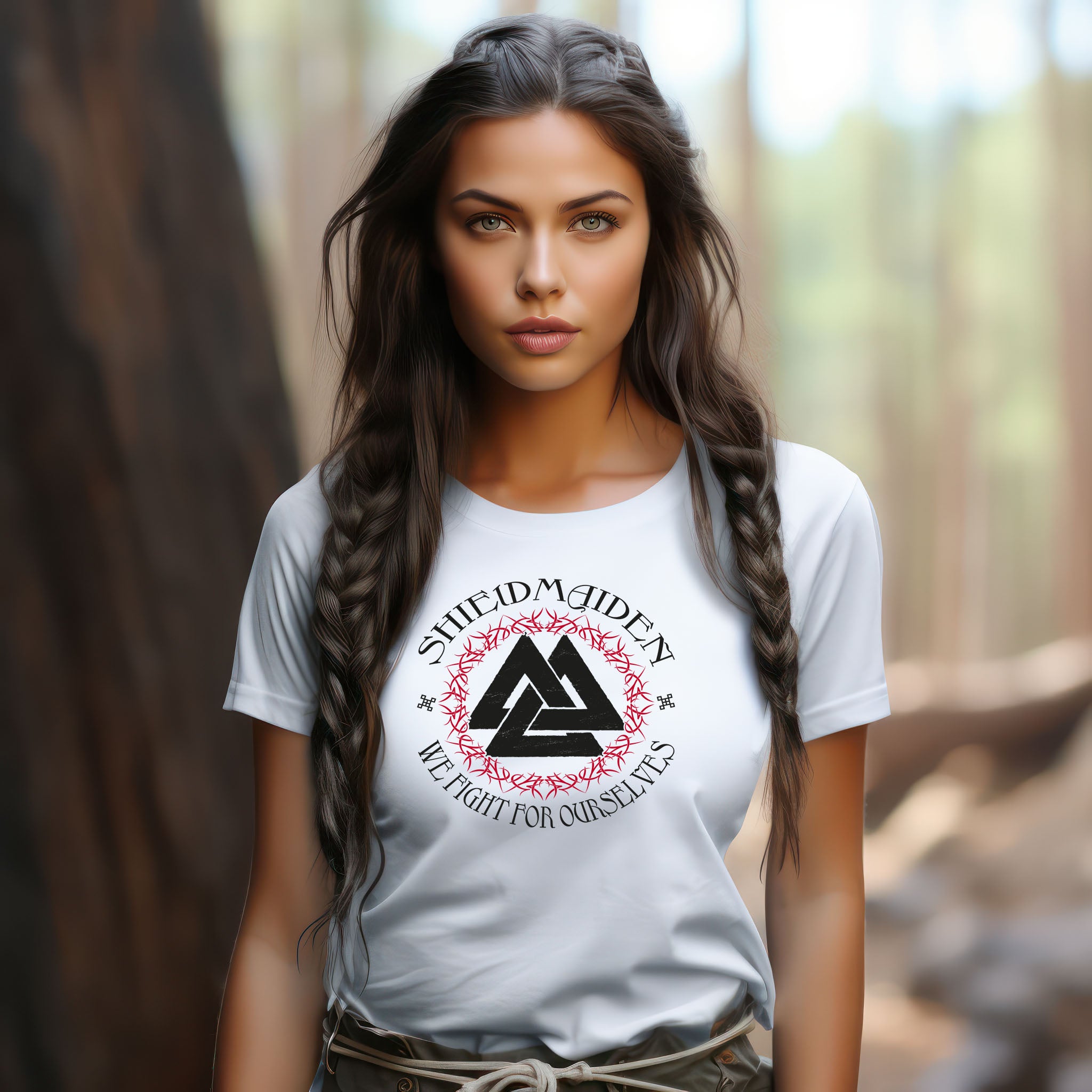 Schildmaiden Valknut V-Neck Shirt: "We Fight For Ourselves" – Ein kraftvolles Statement