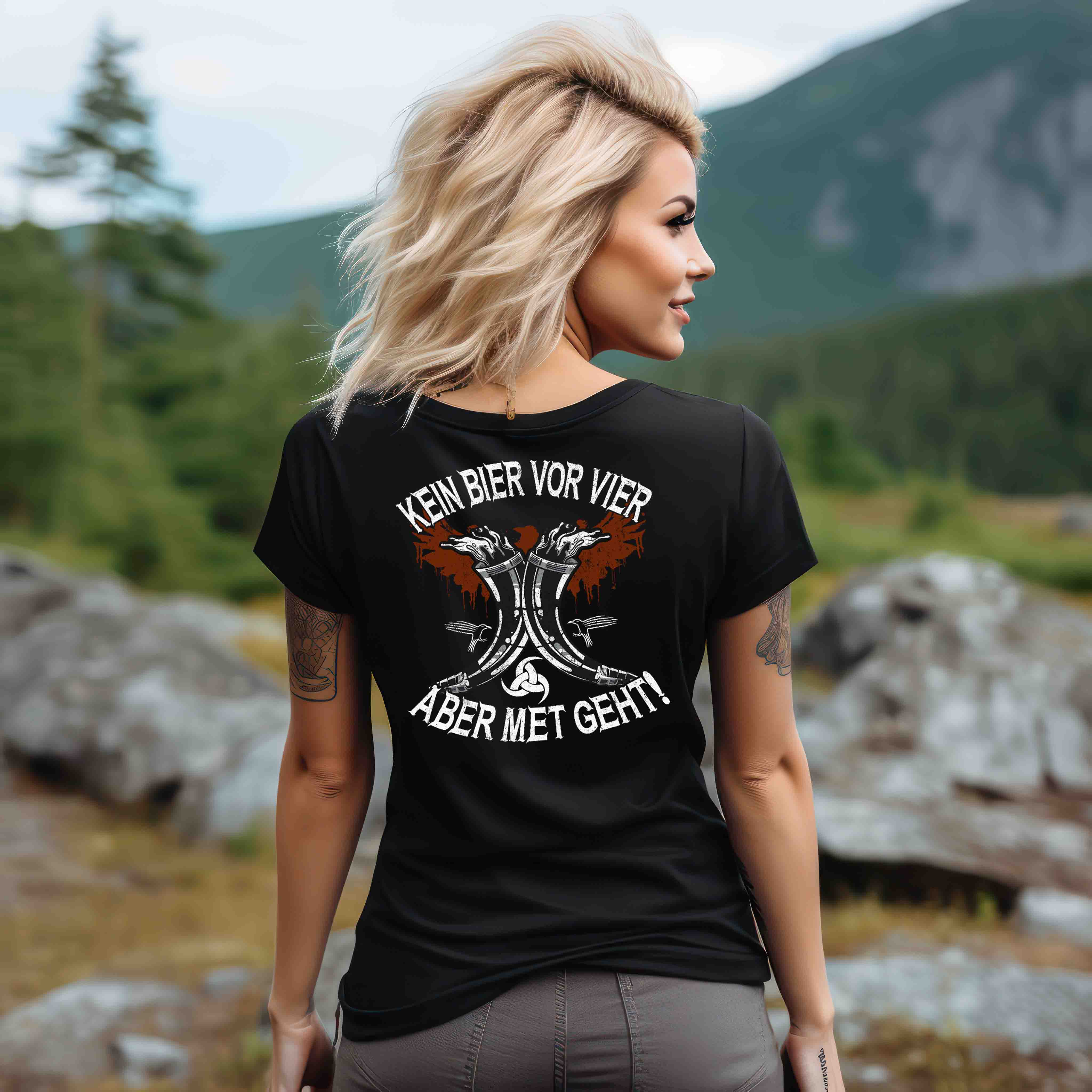 Schildmaiden Premiumshirt "Kein Bier vor Vier – Aber Met Geht" – Mittelalter-Fanartikel, Met-Liebhaber Geschenk