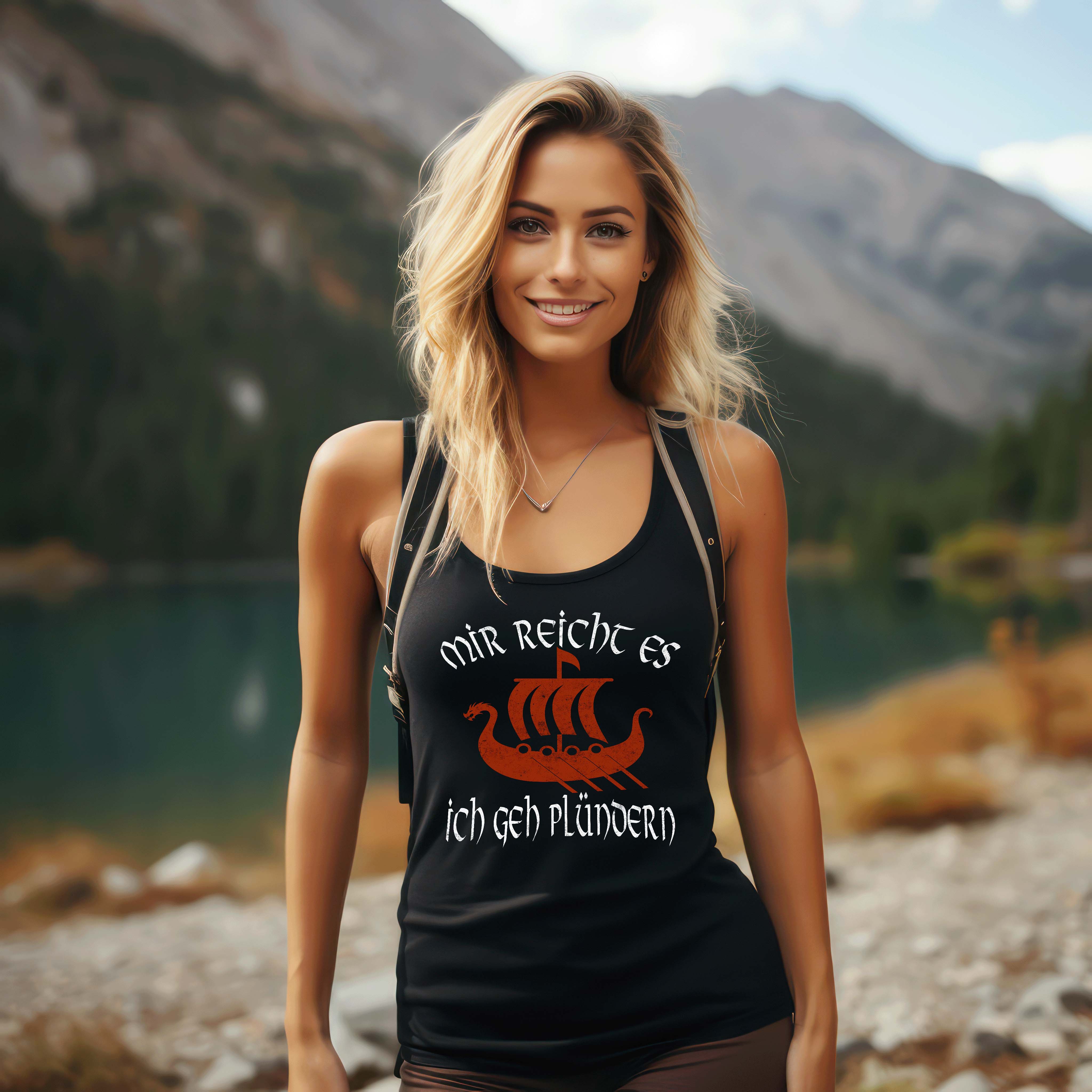 Schildmaiden "Ich geh plündern" Tank Top – Ruf des Wikinger-Abenteuers