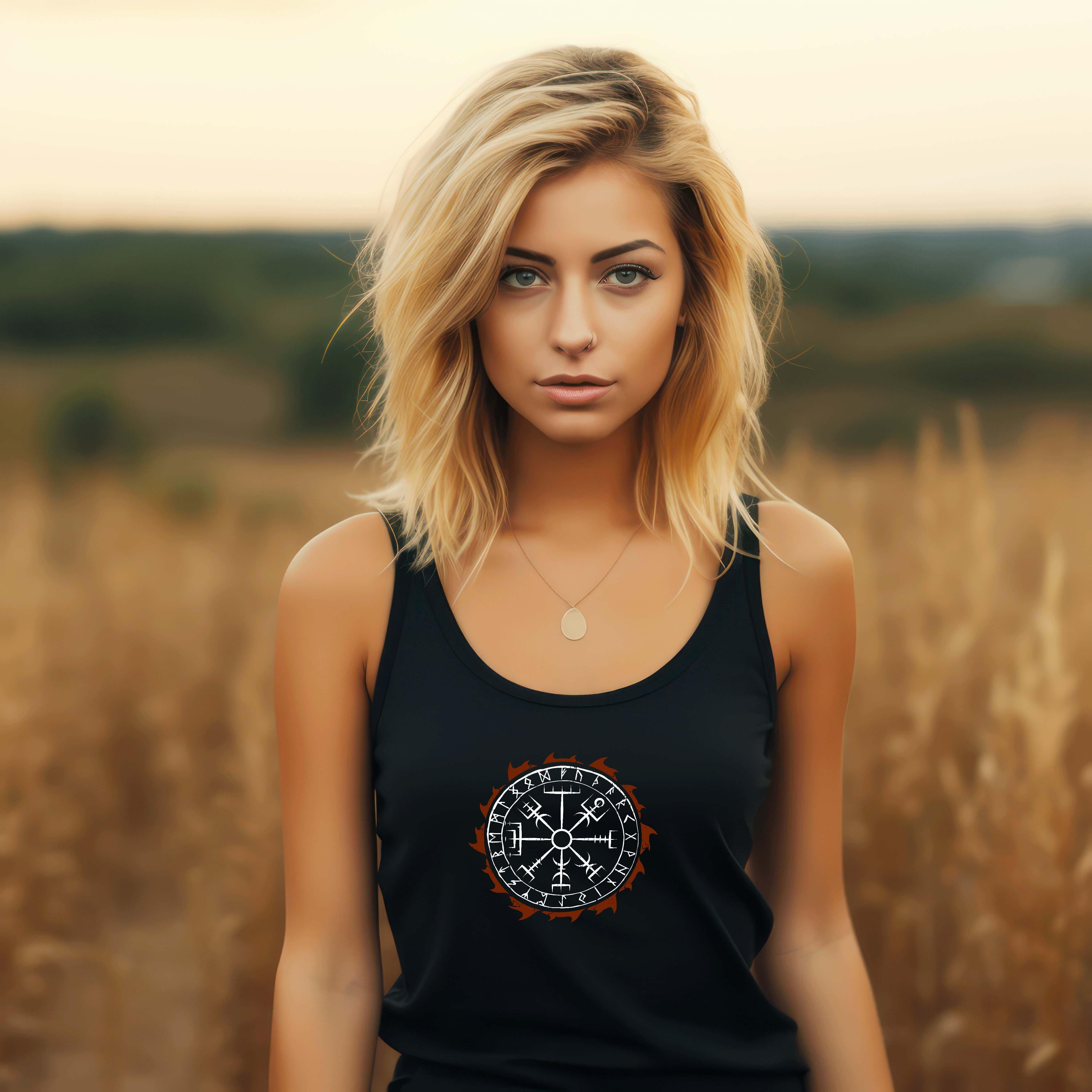 Schildmaiden Tank Top – Vegvísir im Feuerkreis - Nordic Viking Wear