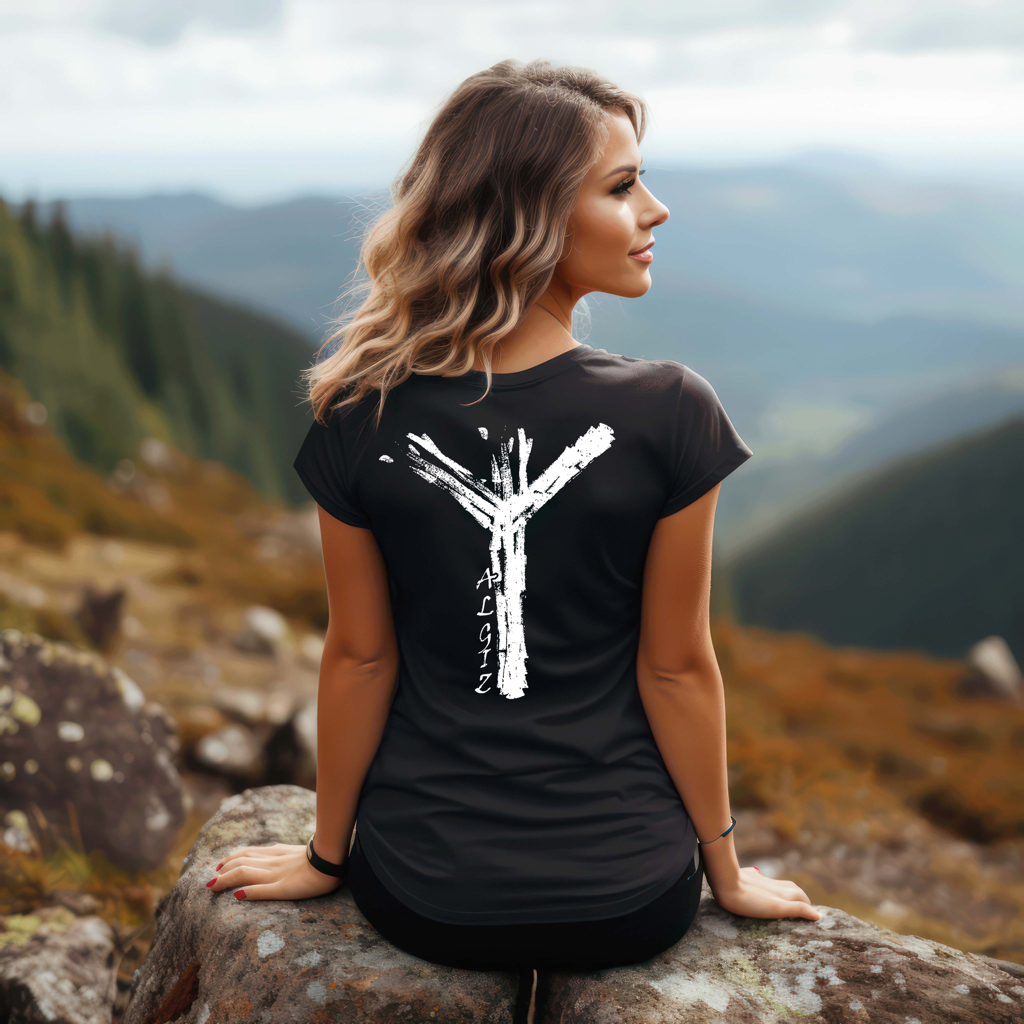 Premium Schildmaiden Shirt mit Algiz-Rune – Wikinger Symbol Schutz