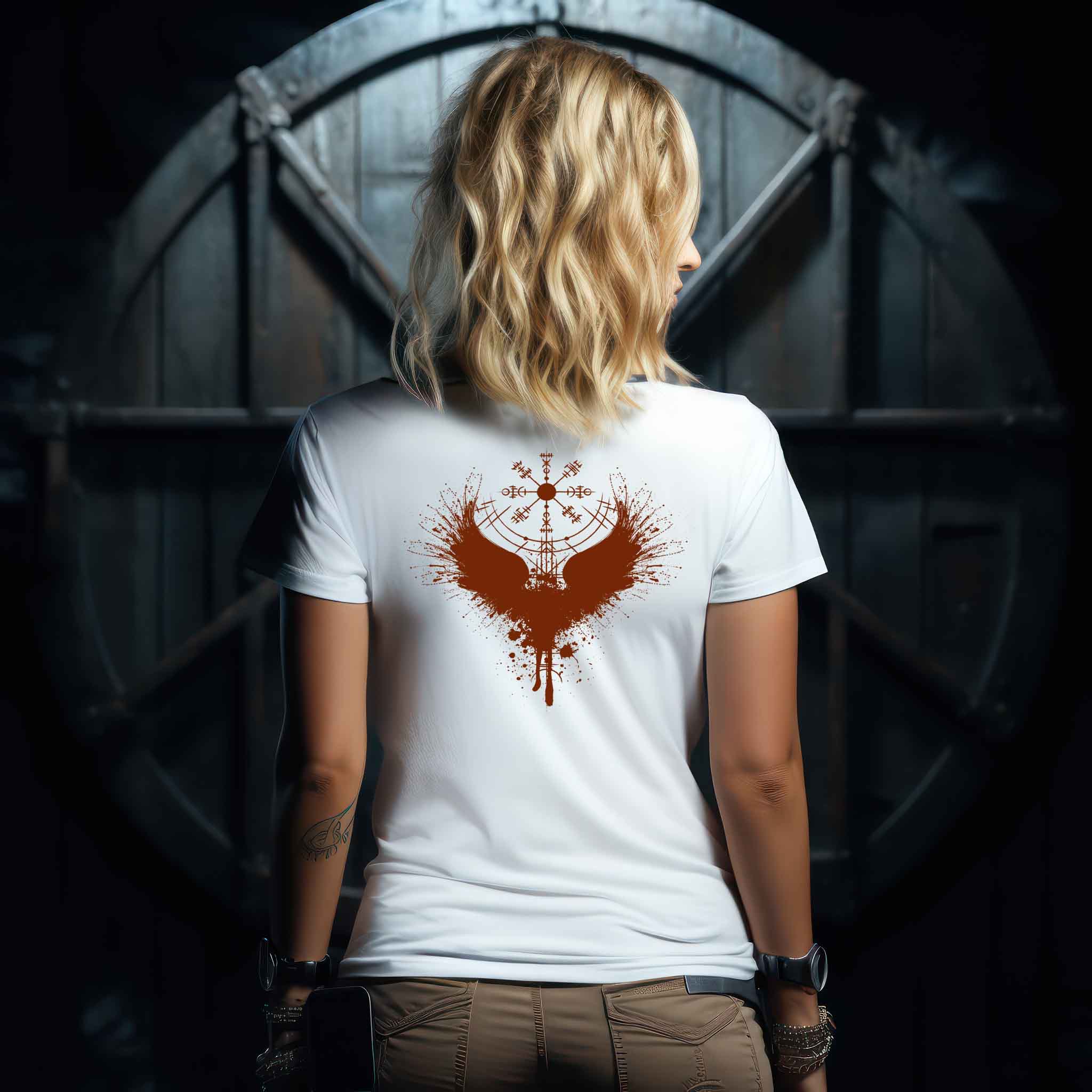 Schildmaiden Extendet Shirt – Blutadler-Design mit Vegvisir & Flügeln