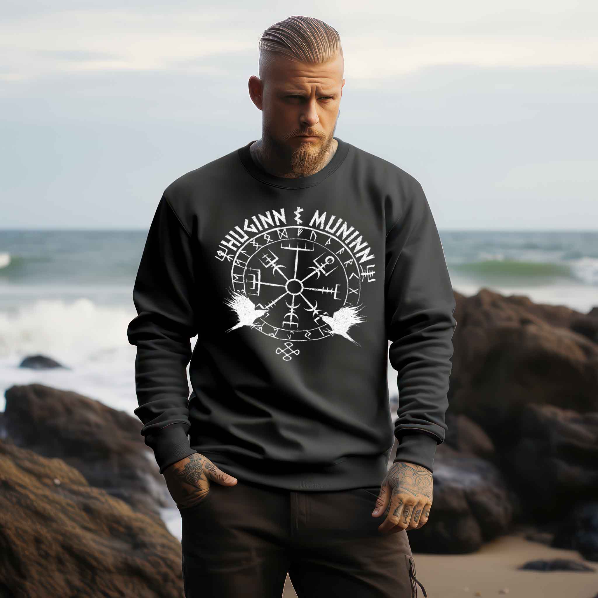 Odins Raben Sweatshirt – Huginn und Muninn – Wikinger Runenkreis Pullover