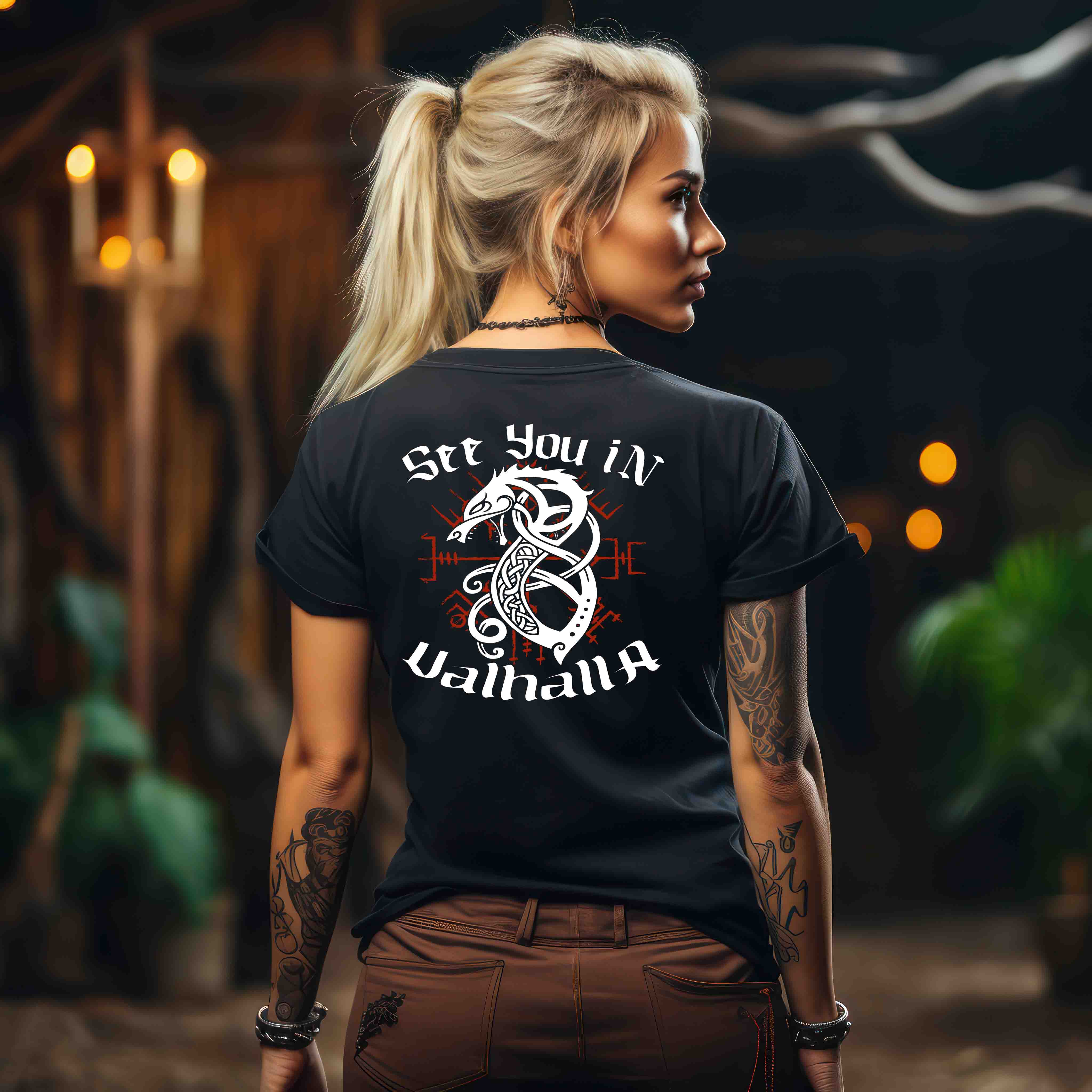 "Fenrir’s Oath" Schildmaiden-Premiumshirt – "See You in Valhalla"