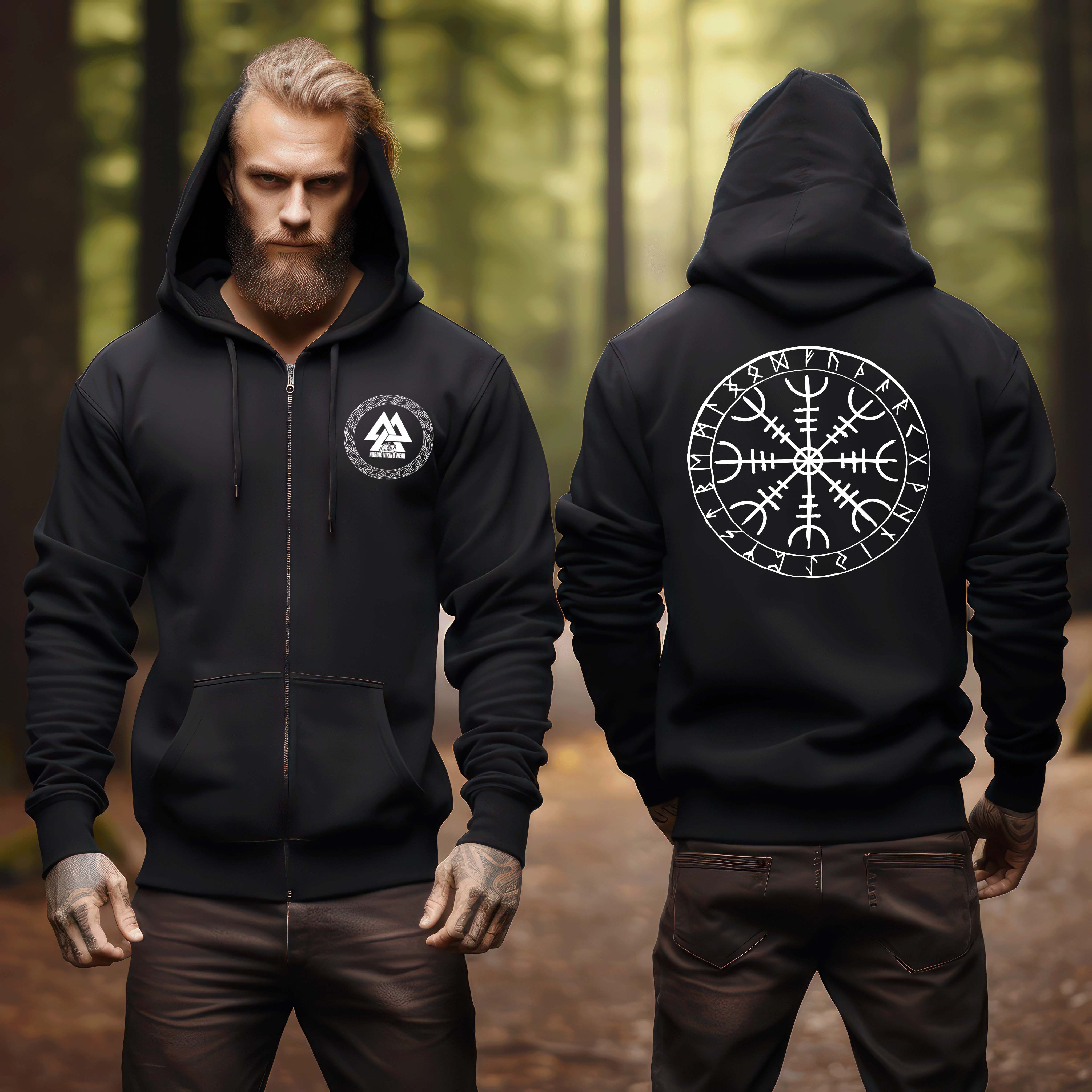 Wikinger Helm of Awe Organic Zipper "Runenkreis" – Mystischer Schutz und Nachhaltige Mode